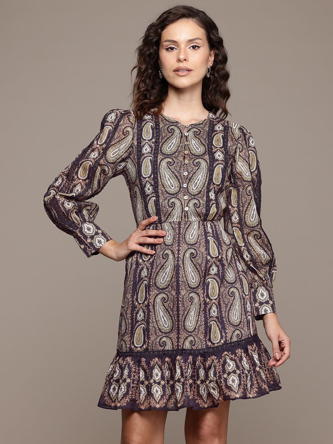 

Label Ritu Kumar Paisley Print A-Line Dress, Brown