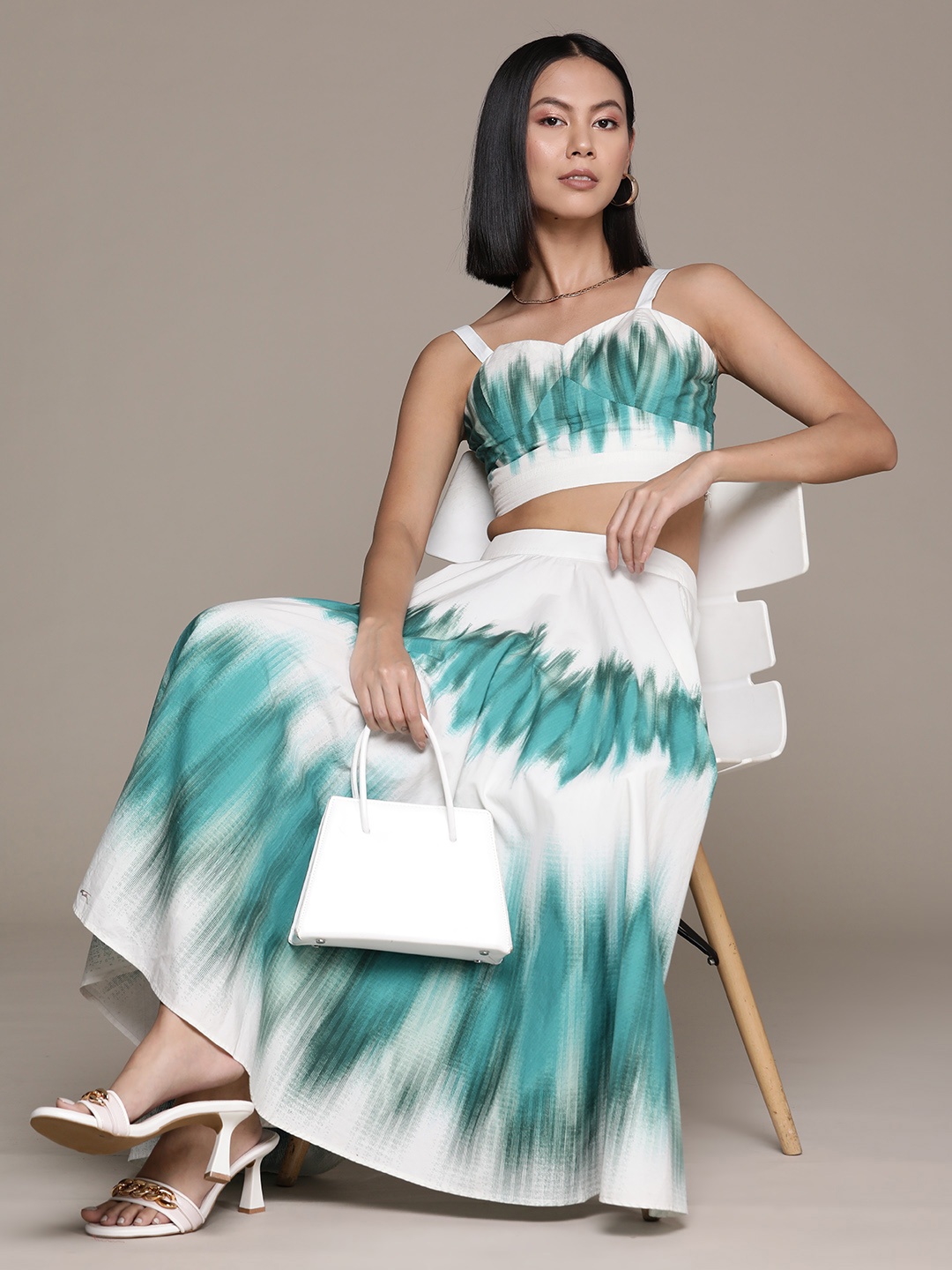 

Label Ritu Kumar Tie & Dye Top With Skirt, Green