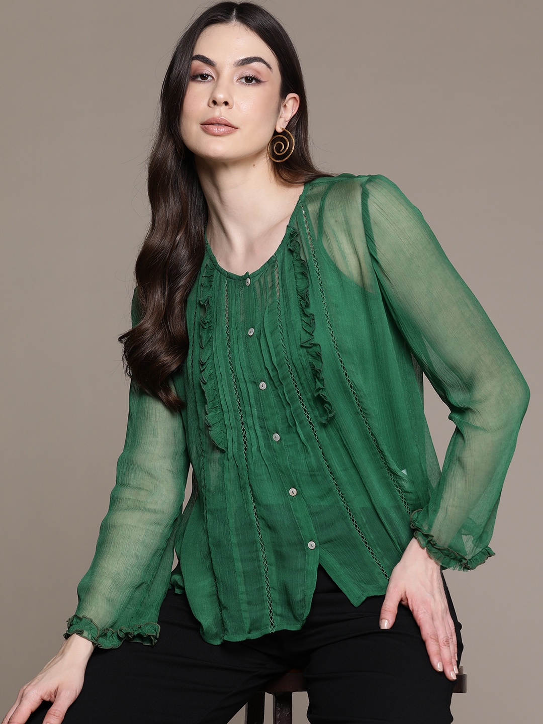 

Label Ritu Kumar Ruffles Chiffon Top, Green