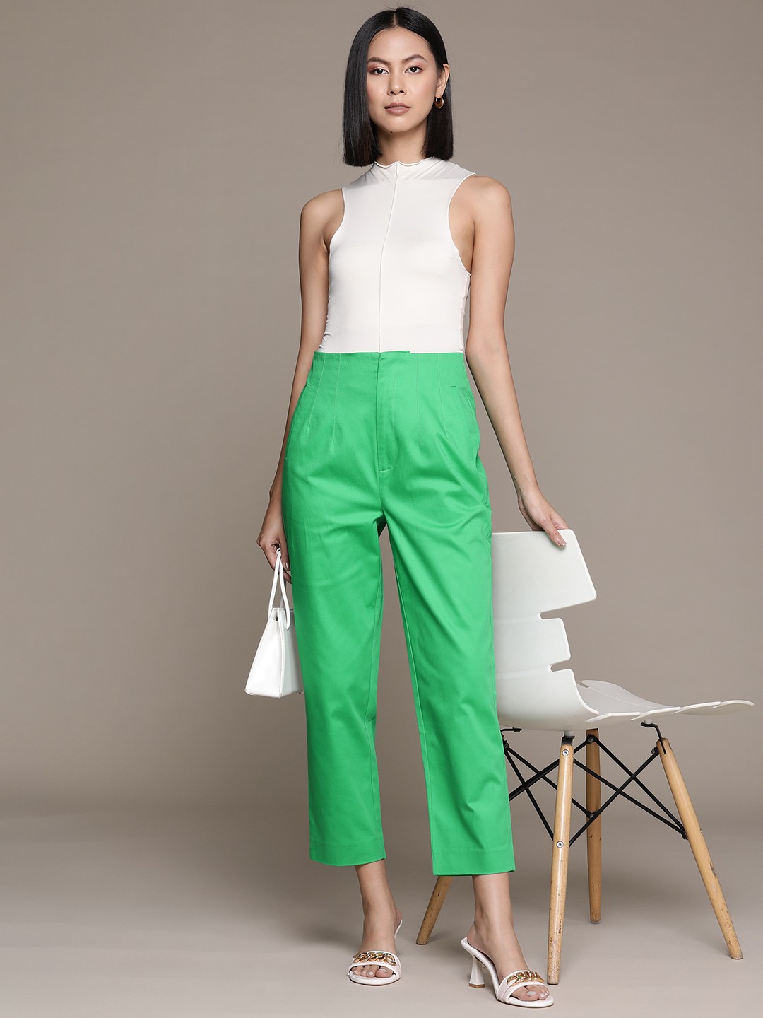 

Label Ritu Kumar Women Solid Slim Fit Trousers, Green