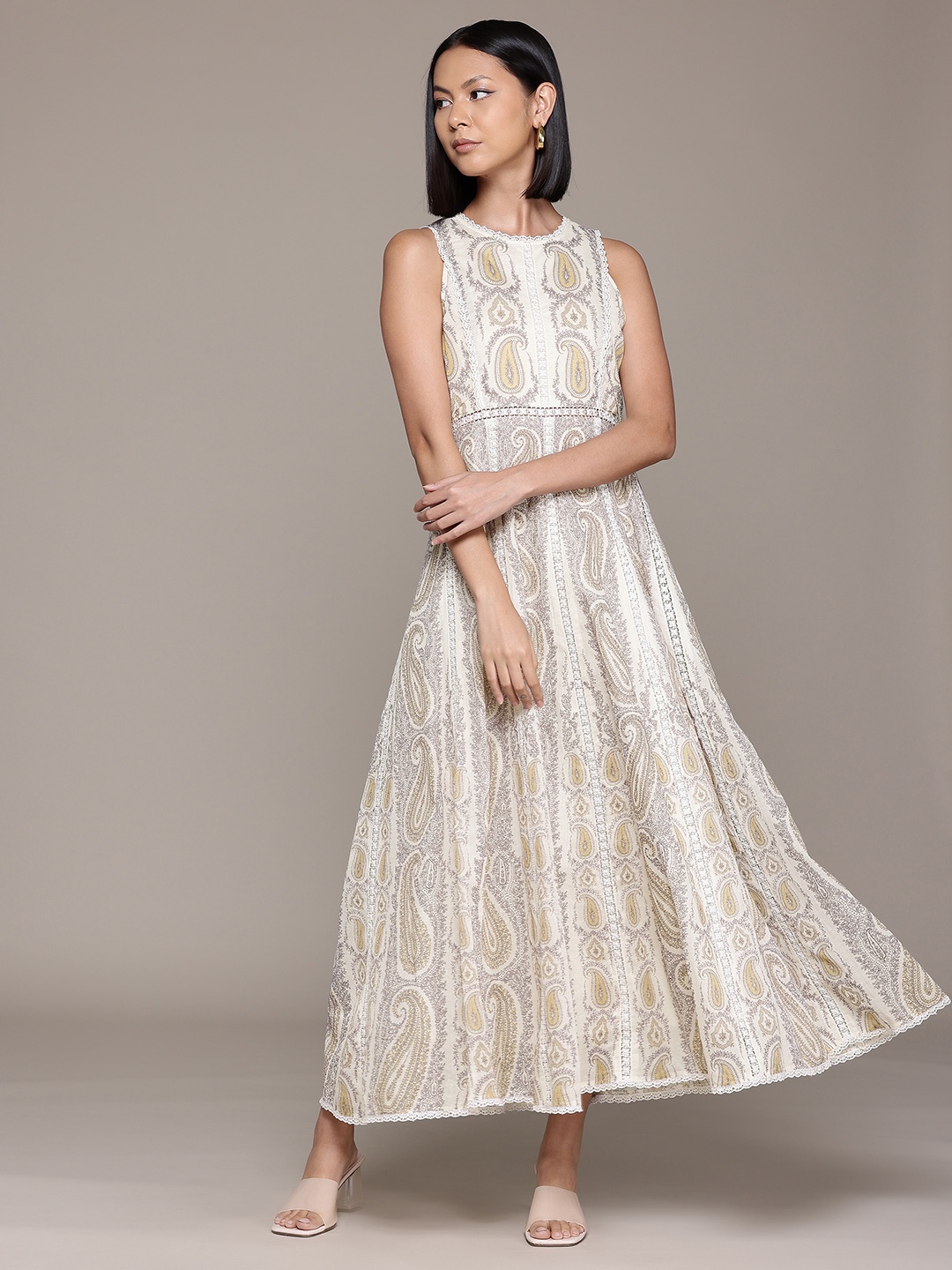 

Label Ritu Kumar Ethnic Motifs Print A-Line Maxi Dress, White