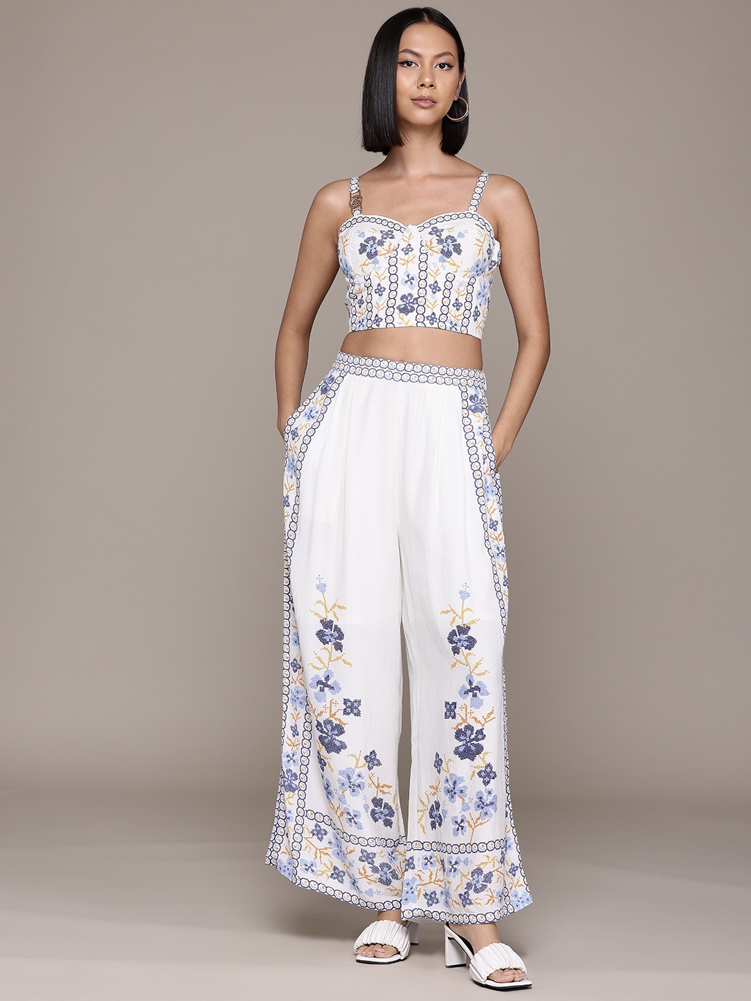 

Label Ritu Kumar Printed Top With Palazzos, White