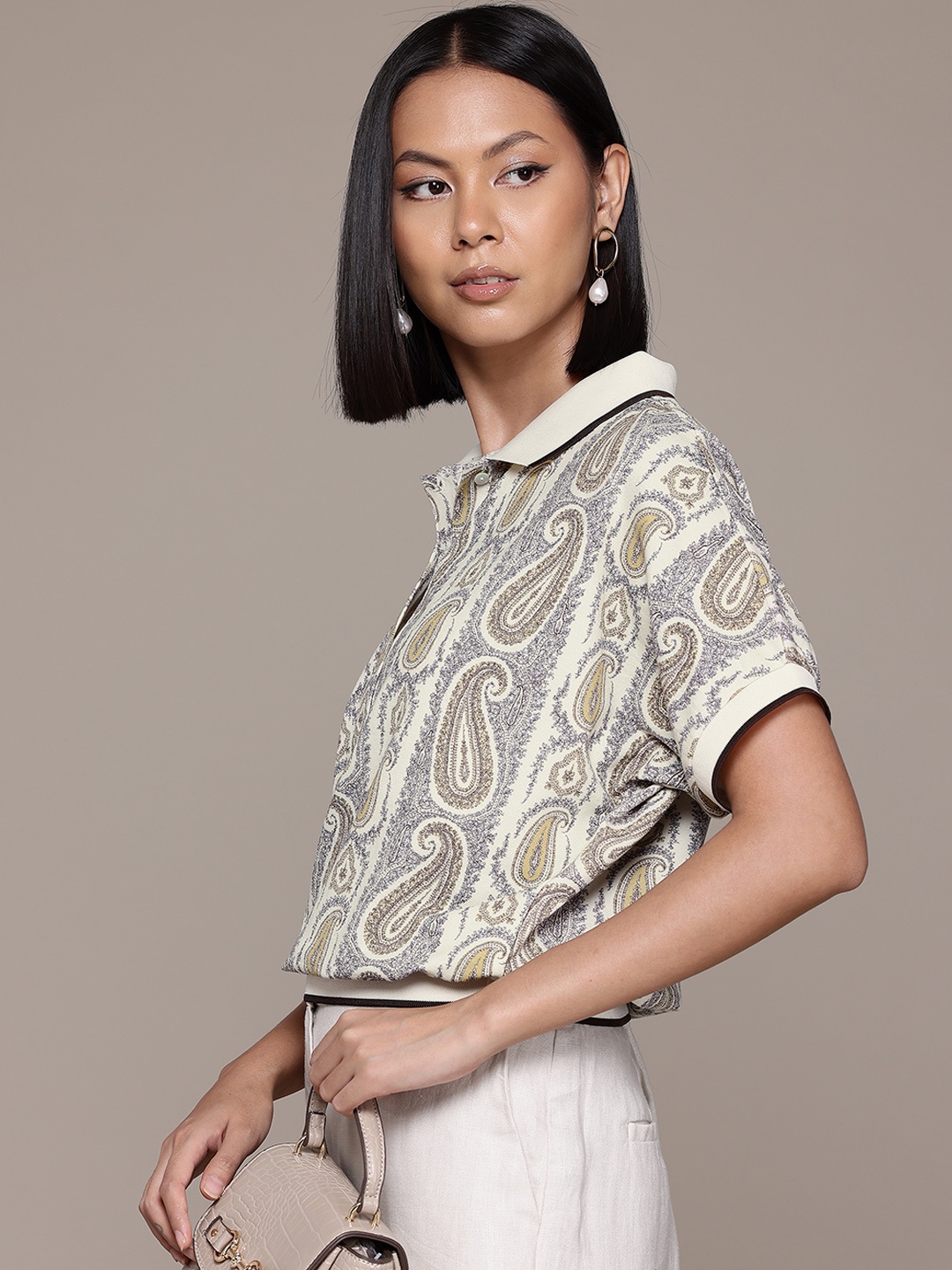 

Label Ritu Kumar Print Extended Sleeves Ethnic Shirt Style Top, White