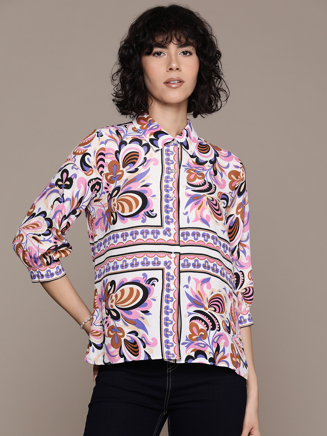 

Label Ritu Kumar Women Floral Printed Casual Shirt, White