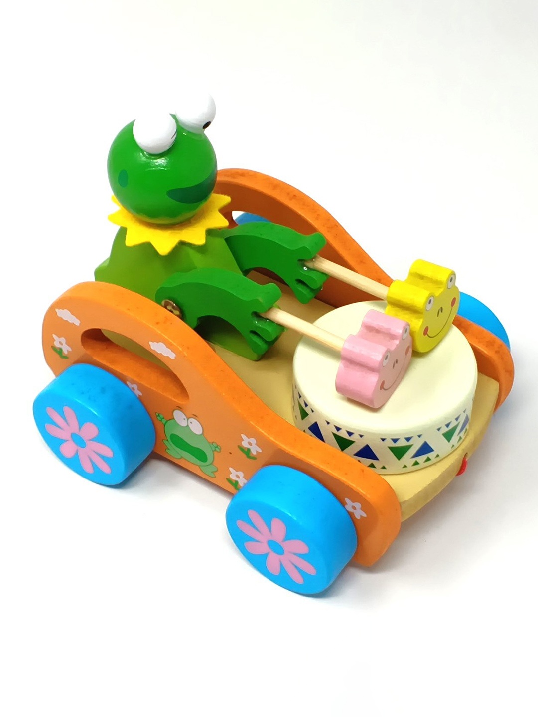 

A&A Kreative Box Frog Pull Along Drum Cart Activity Toys and Games, Green