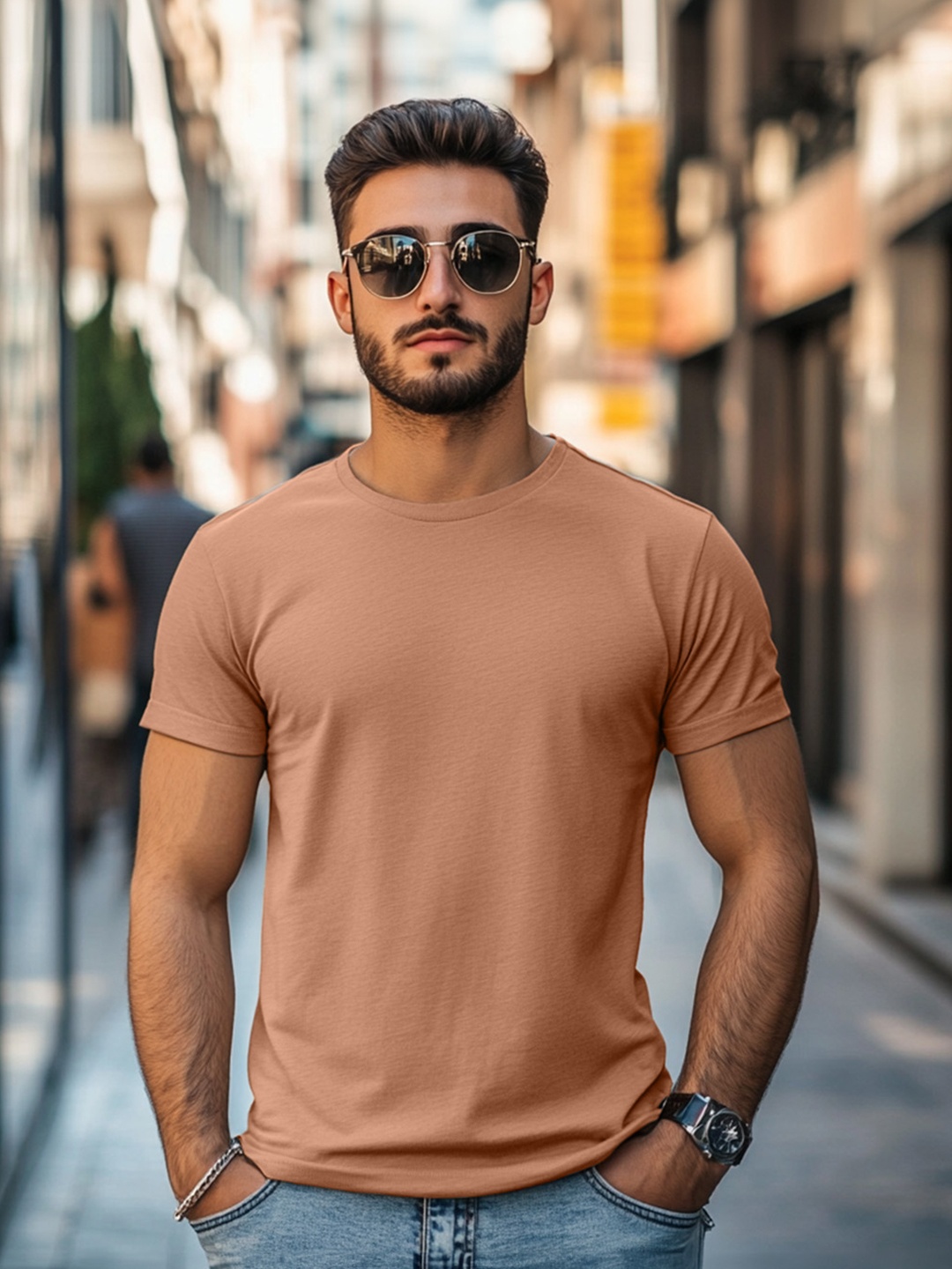 

VEIRDO Round Neck Pure Cotton T-shirt, Brown