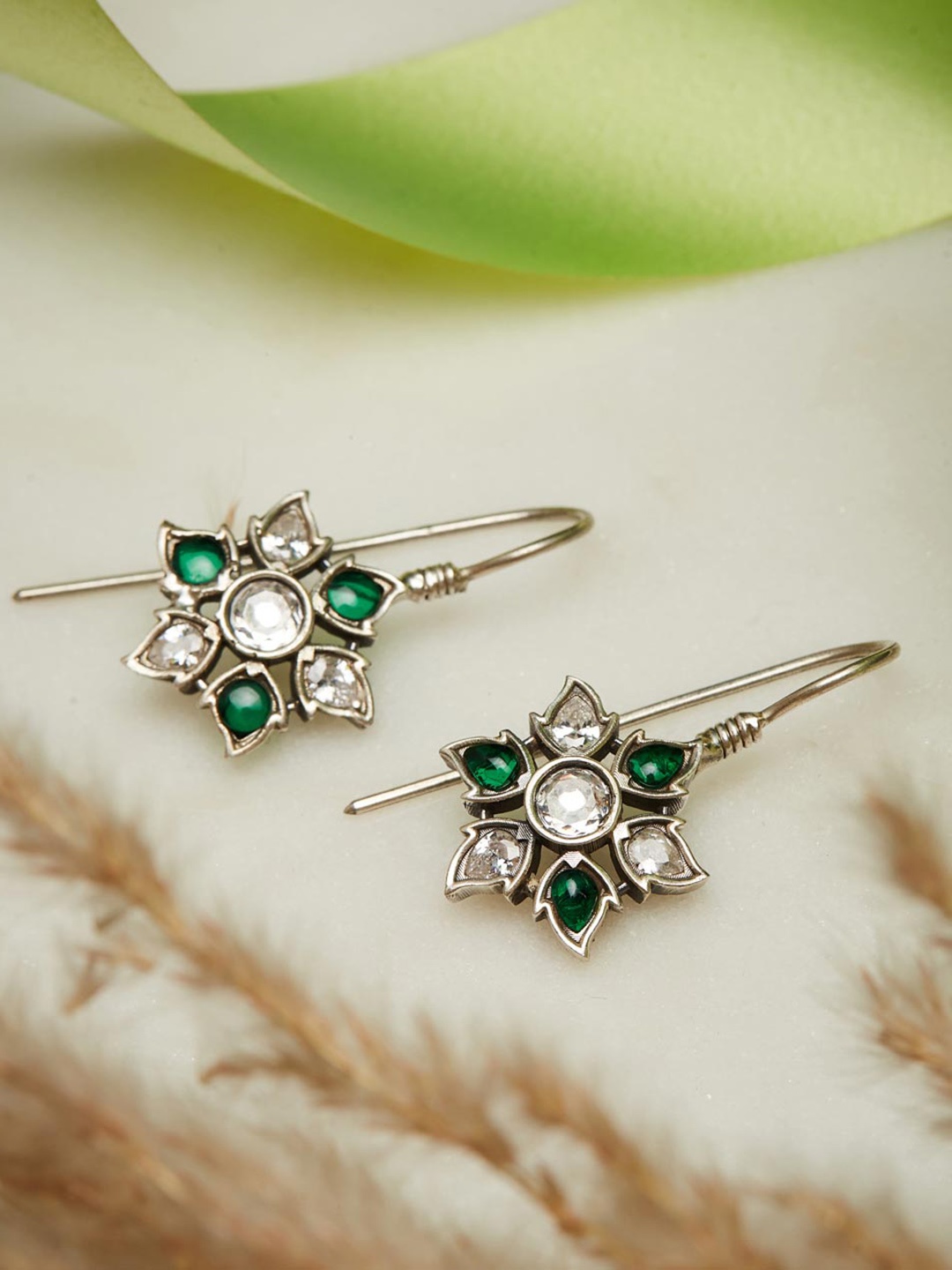 

Fabindia Stone-Studded Floral Drop Earrings, Silver