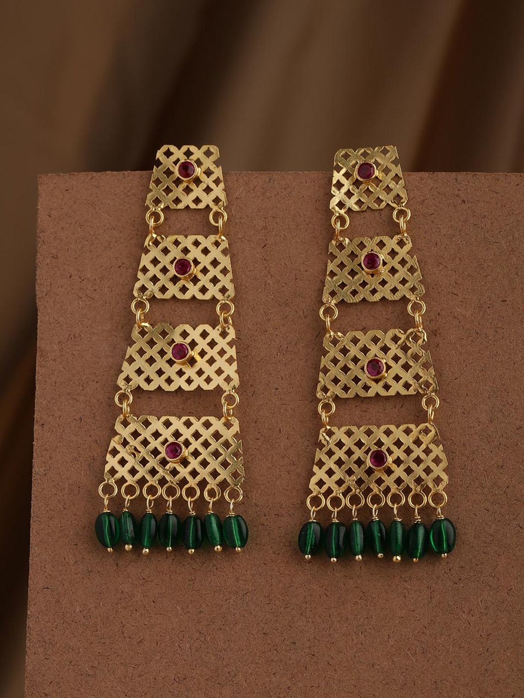 

Fabindia Silver Beaded & Stone Studded Classic Drop Earrings, Gold