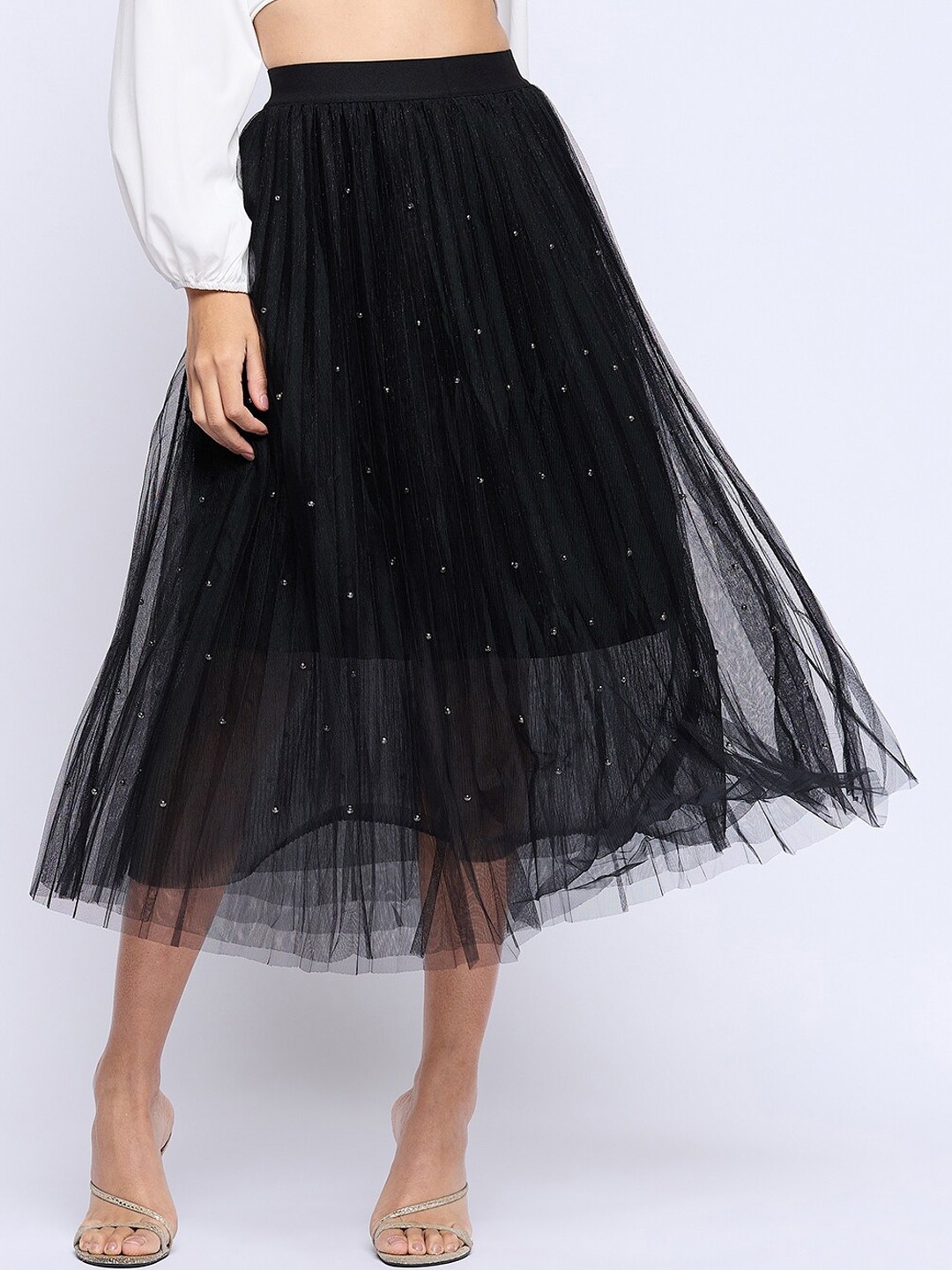 

Camey Self Design A-line Knee-Length Skirts, Black