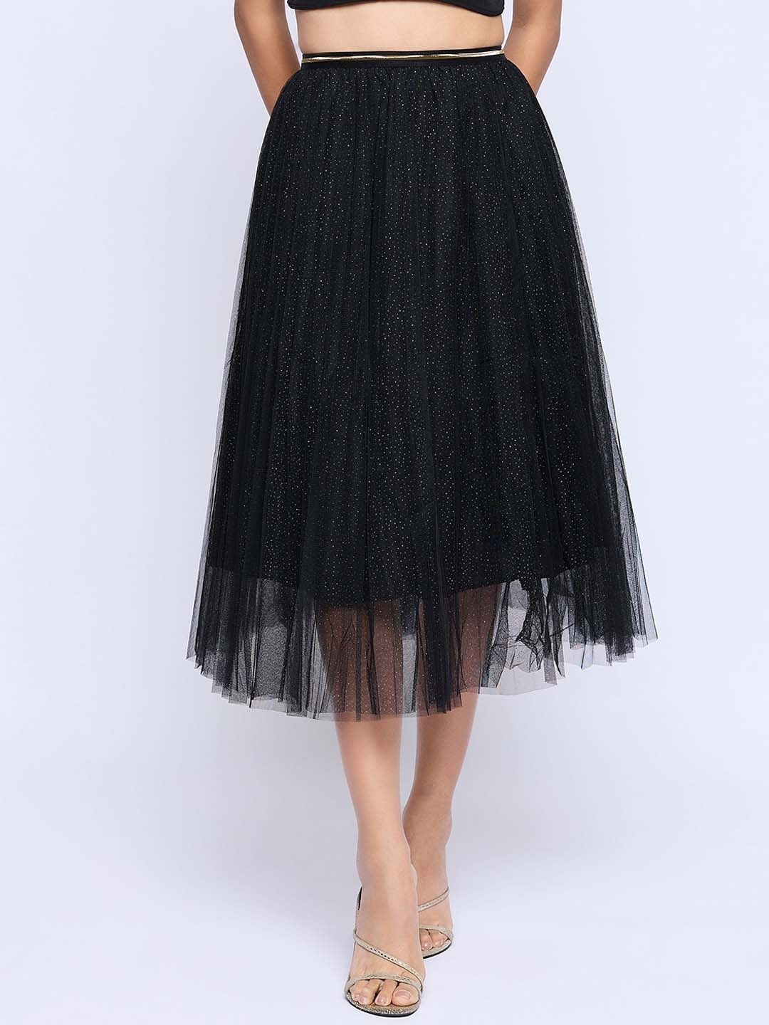 

Camey A-line Pleated Knee-Length Skirts, Black