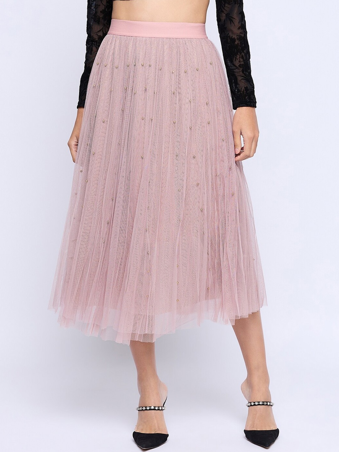 

Camey Self Design A-line Knee-Length Skirts, Pink