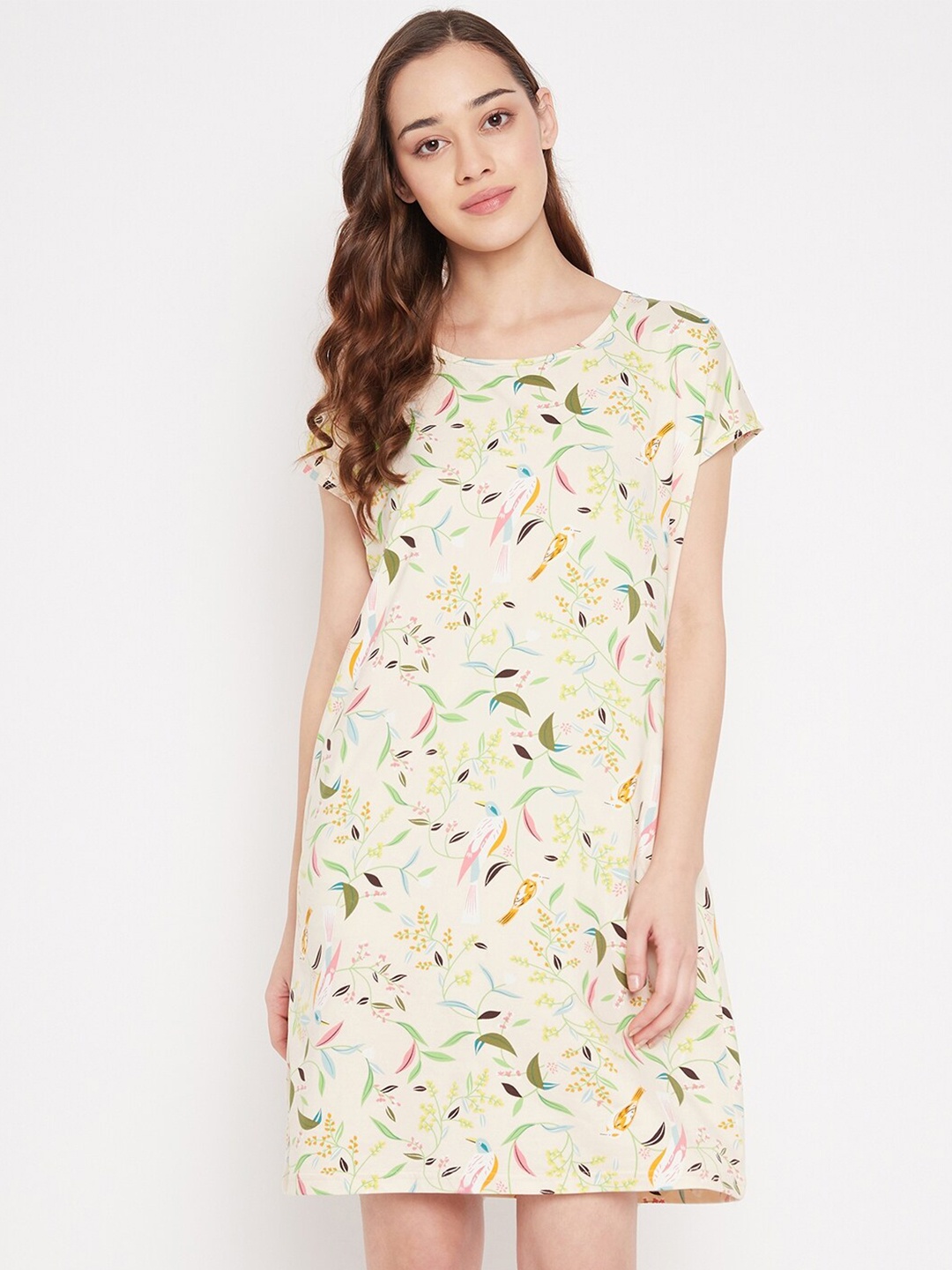

Camey Floral Printed T-shirt Nightdress, Beige