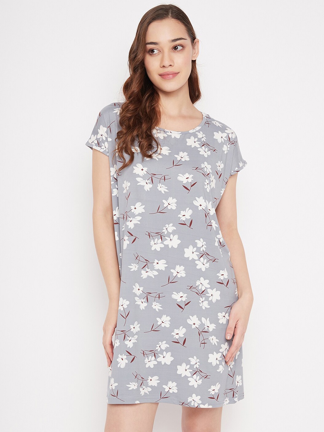 

Camey Floral Printed T-Shirt Nightdress, Grey