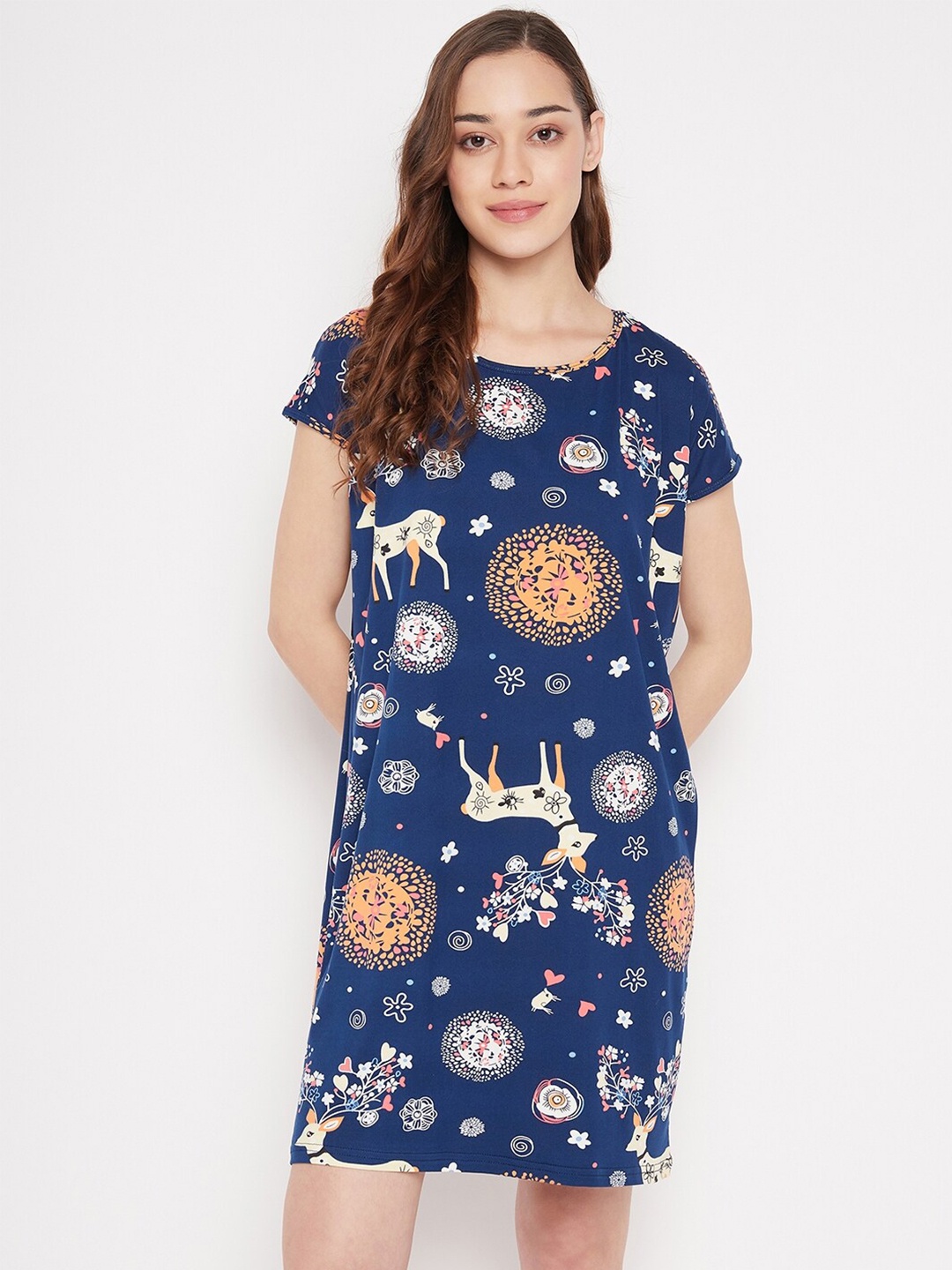 

Camey Conversational Printed T-Shirt Nightdress, Navy blue