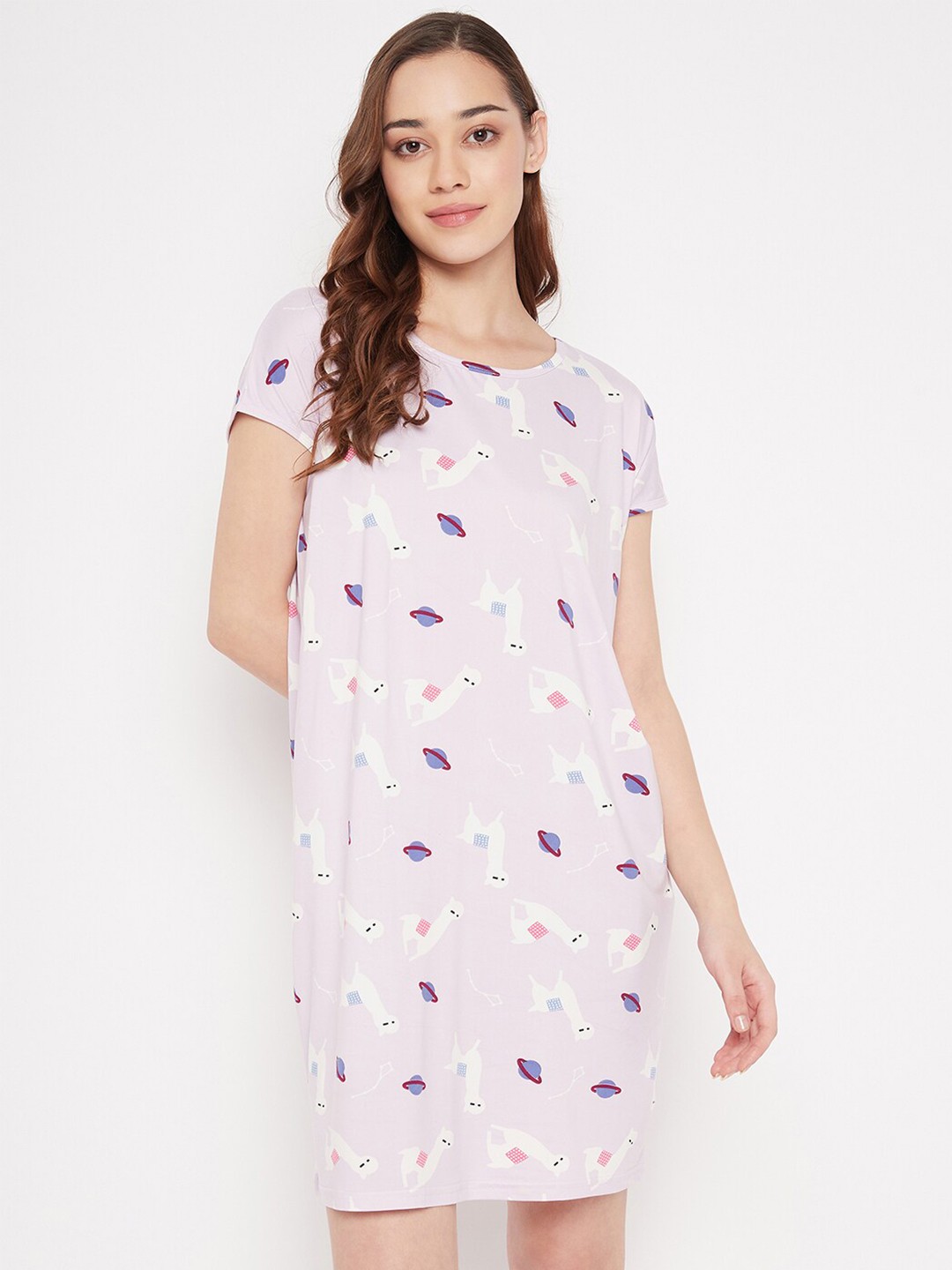 

Camey Conversational Printed T-Shirt Nightdress, Purple