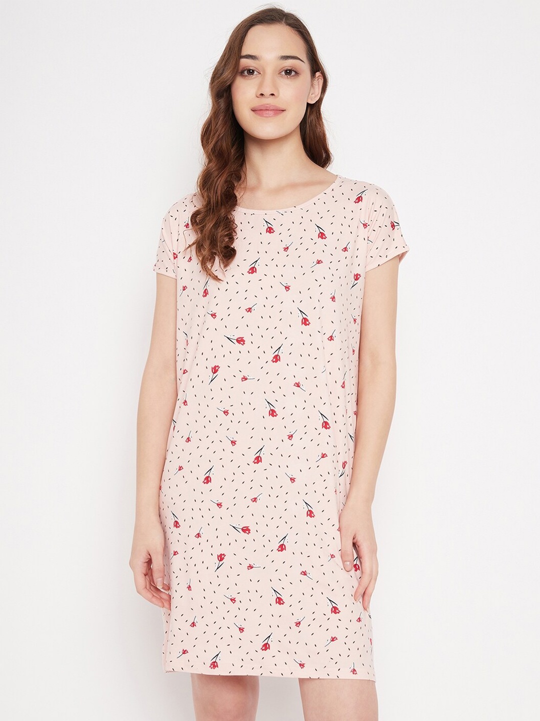 

Camey Floral Printed T-Shirt Nightdress, Peach