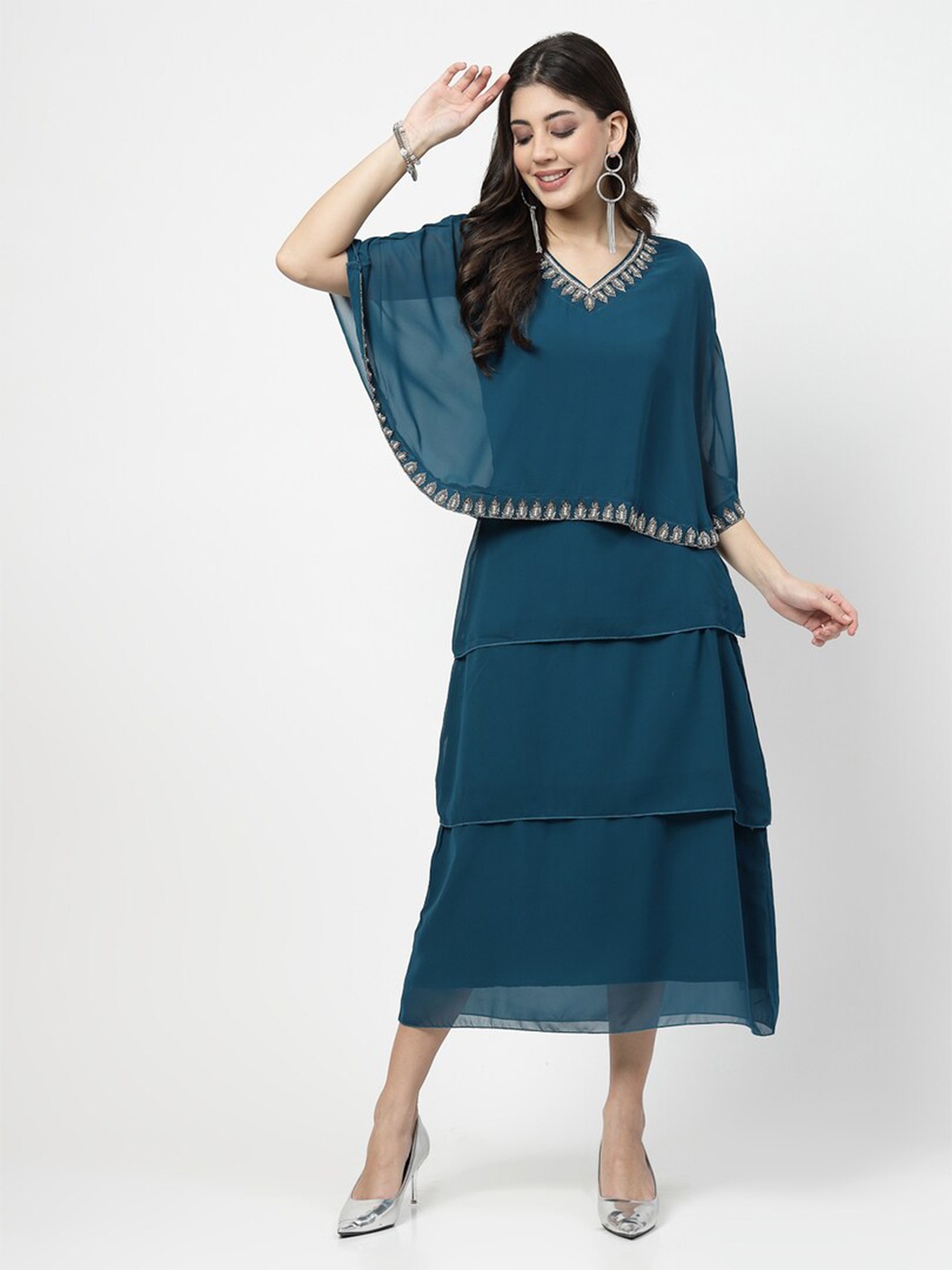 

Karmic Vision Georgette A-Line Midi Dress, Teal