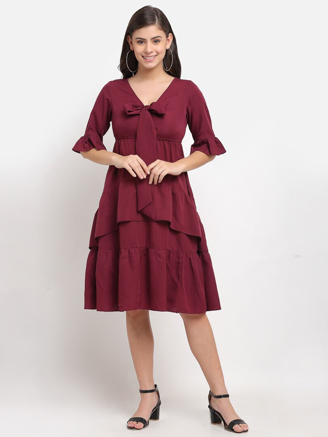 

Karmic Vision Bell Sleeve Georgette A-Line Dress, Maroon
