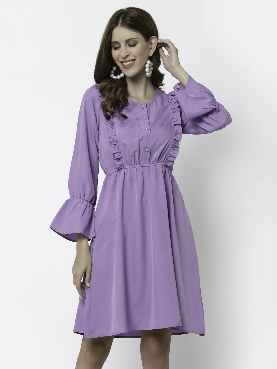 

Karmic Vision Bell Sleeve Georgette Fit & Flare Dress, Purple