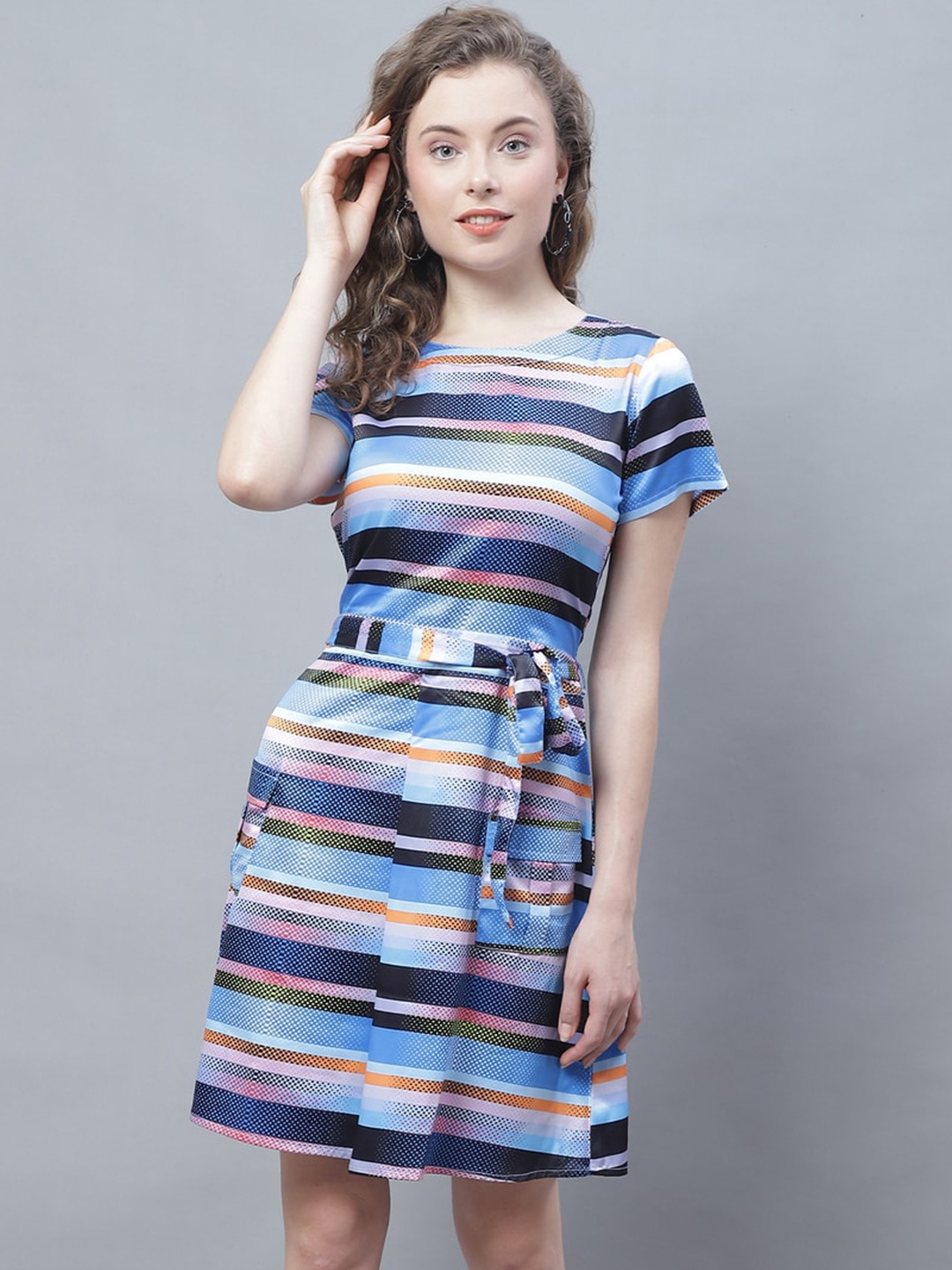 

Karmic Vision Striped Georgette Fit & Flare Dress, Blue