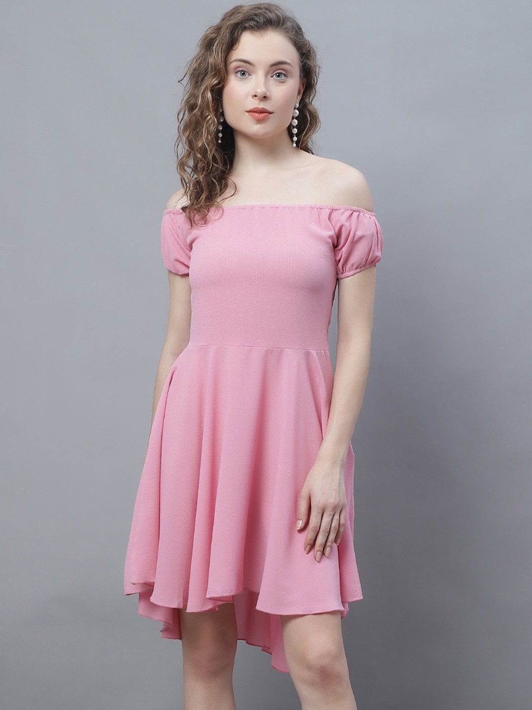 

Karmic Vision Off-Shoulder Georgette Fit & Flare Dress, Pink