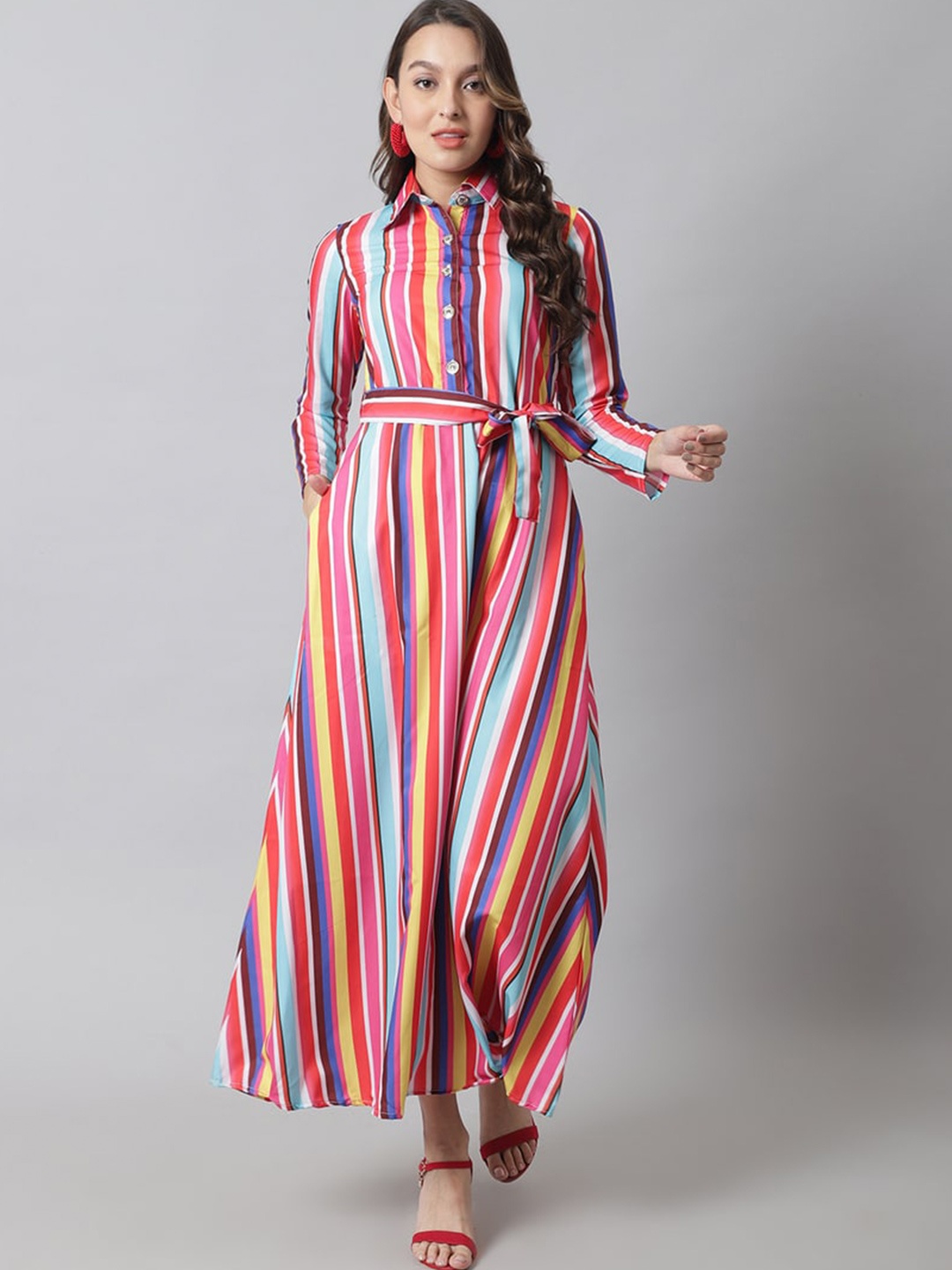 

Karmic Vision Striped Georgette Shirt Maxi Dress, Pink