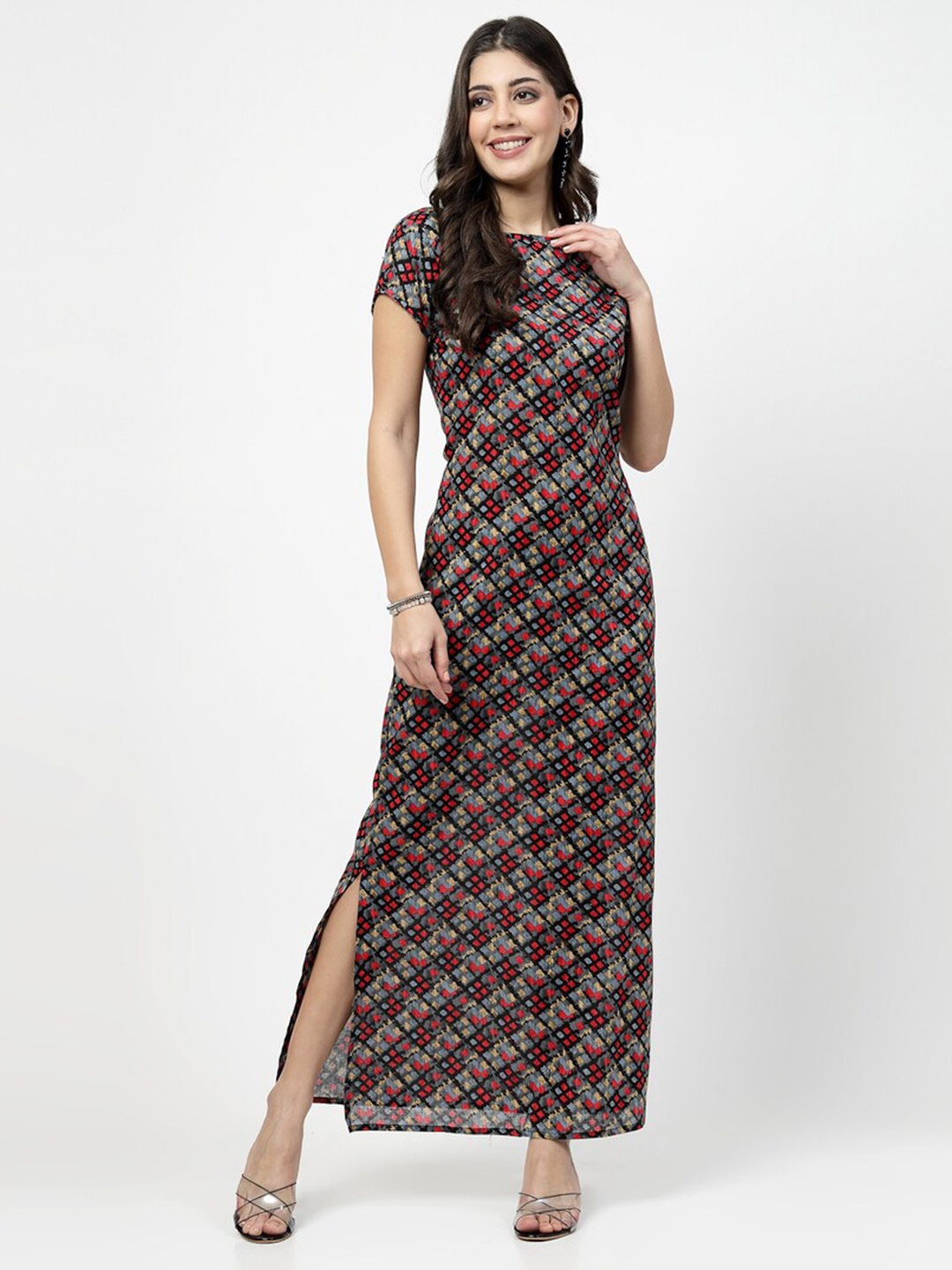 

Karmic Vision Floral Print Georgette Maxi Dress, Black