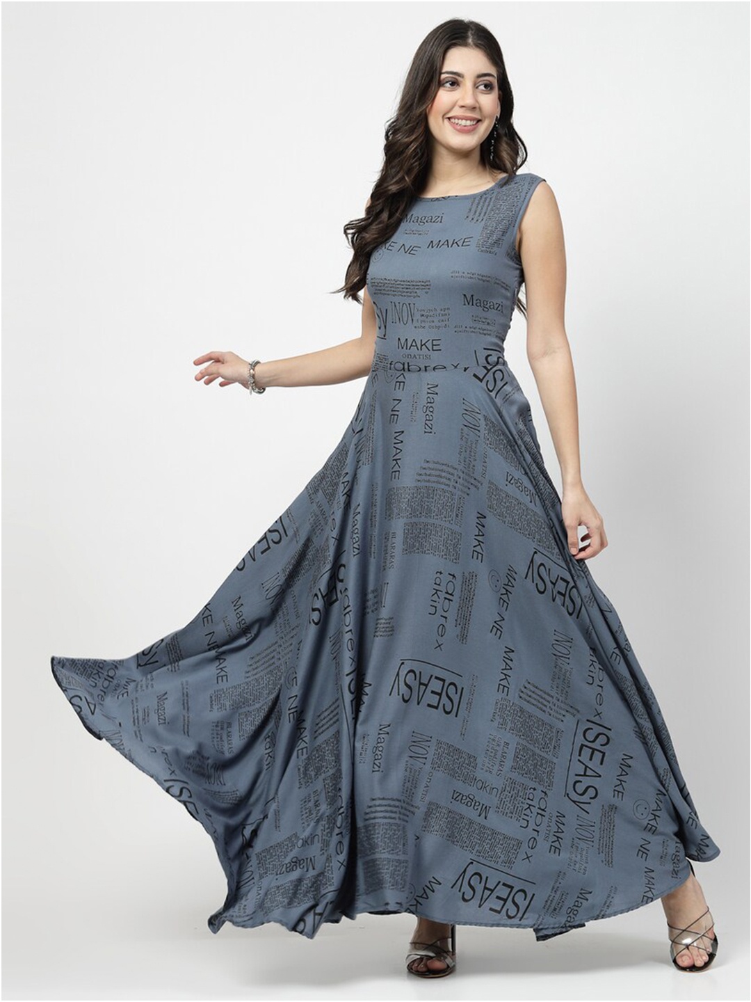 Karmic Vision Floral Print Georgette Maxi Dress, Blue