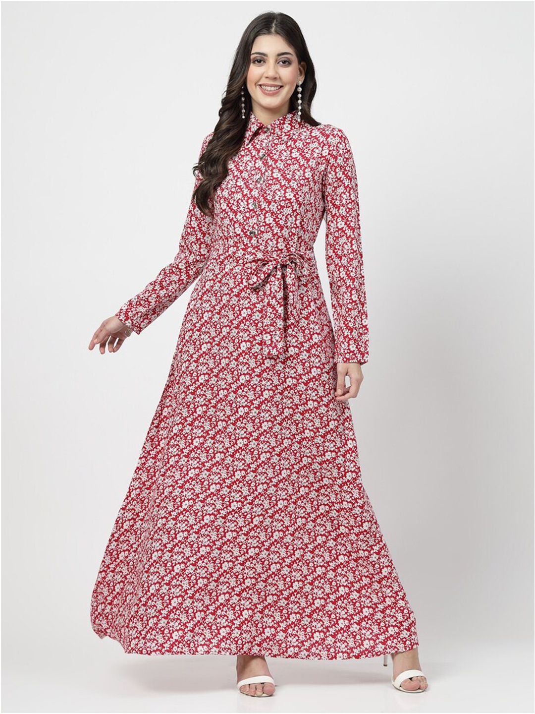 

Karmic Vision Floral Print Georgette Maxi Dress, Red