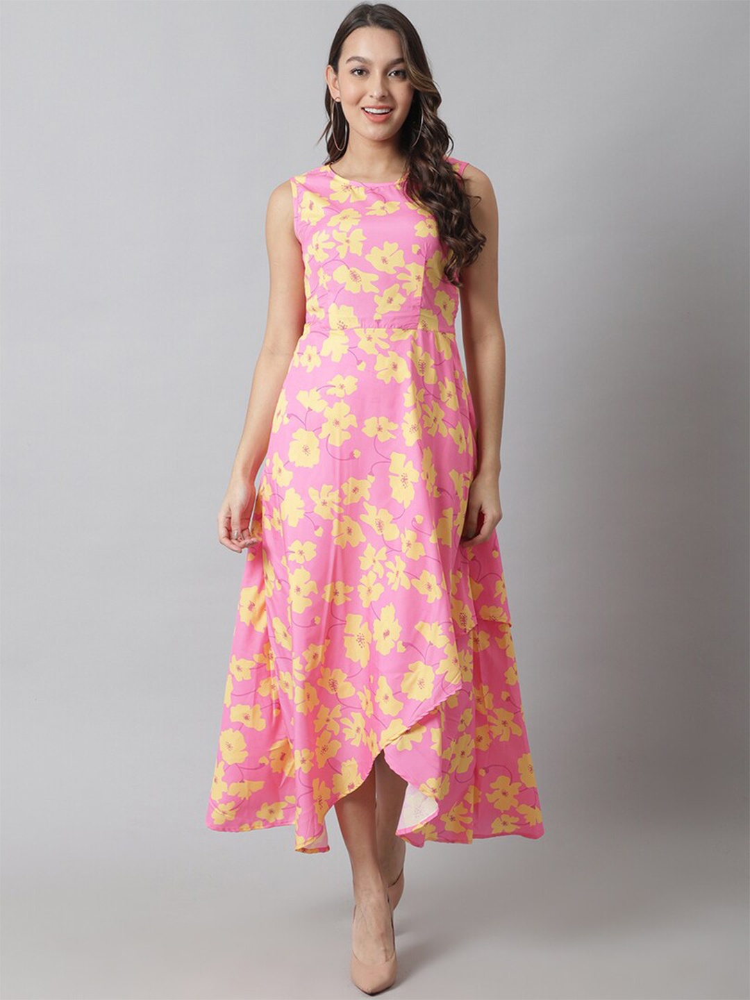 

Karmic Vision Floral Printed Georgette Maxi Dress, Pink