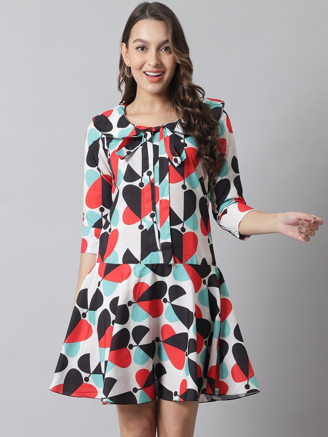 

Karmic Vision Abstract Printed Georgette Drop-Waist Dress, White