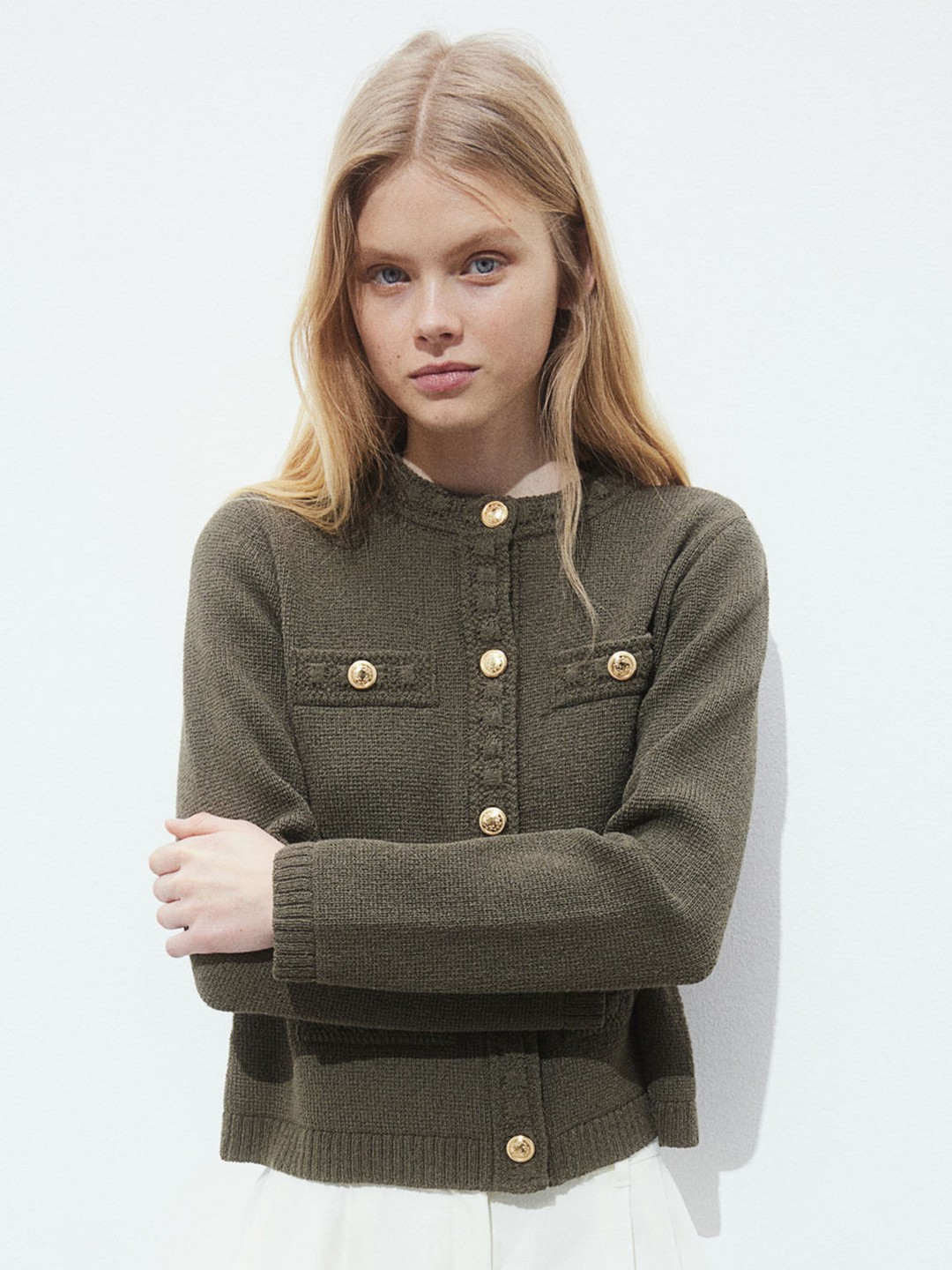 

H&M Textured-Knit Cardigan, Green