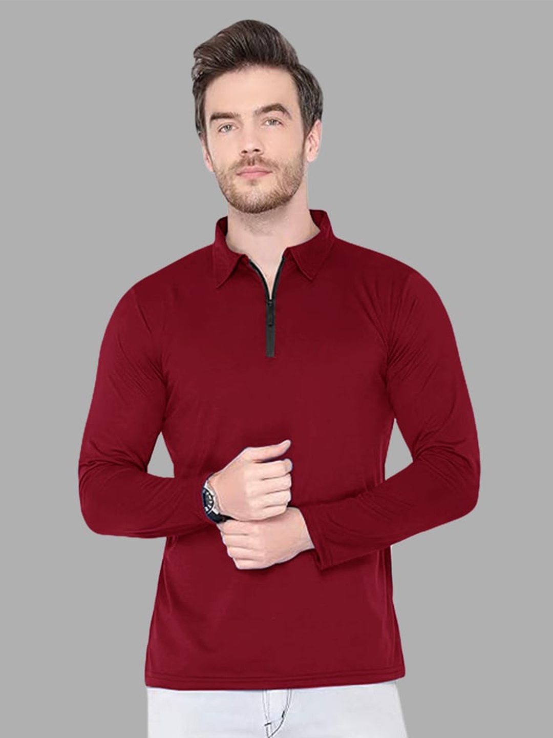 

Eyebogler Cotton Long Sleeves Pockets Casual T-shirt, Burgundy