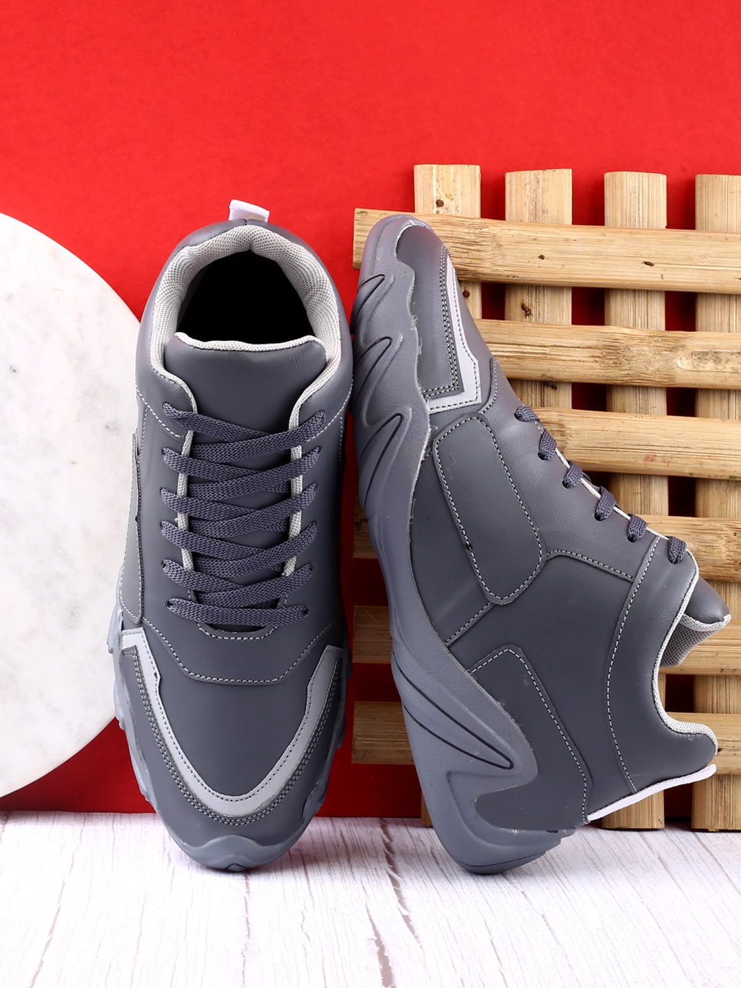 

HAKKEL Men Round Toe Sneakers, Grey