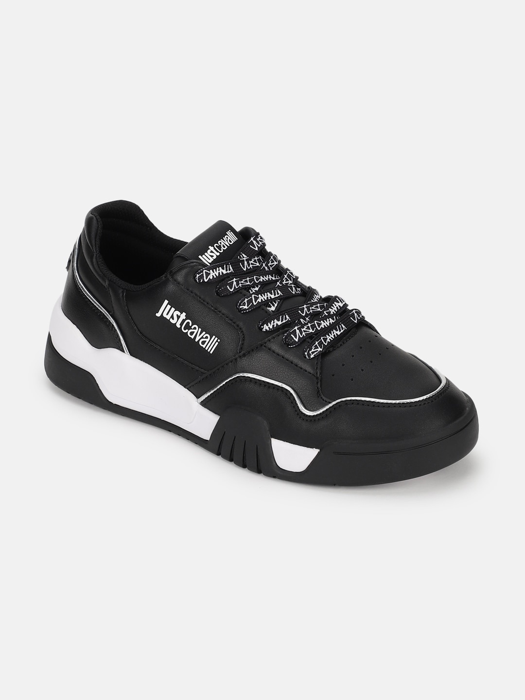 

Just Cavalli Men Printed Lace Up Leather Sneakers, Black