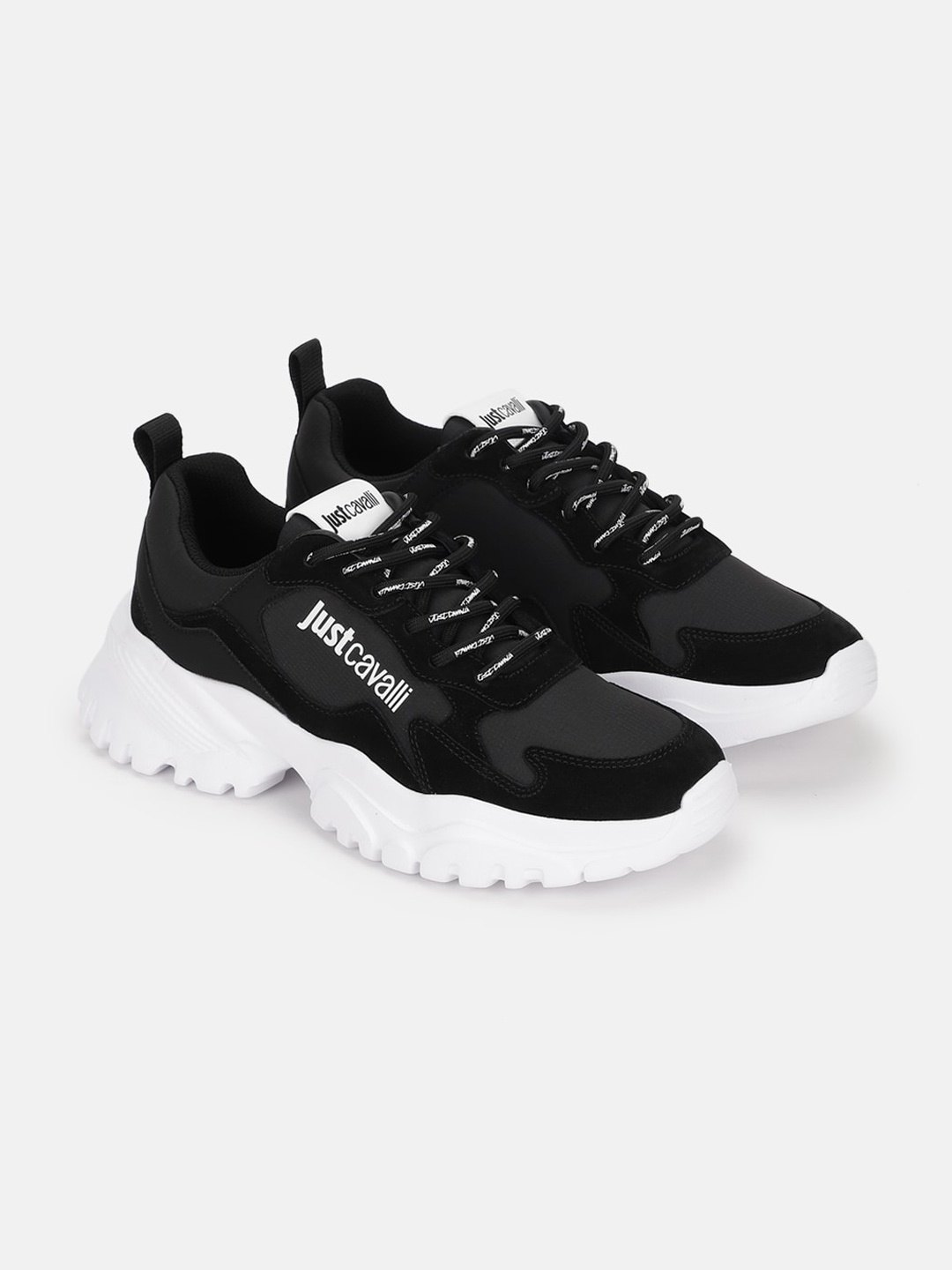

Just Cavalli Men Round Toe Lace Up Sneakers, Black