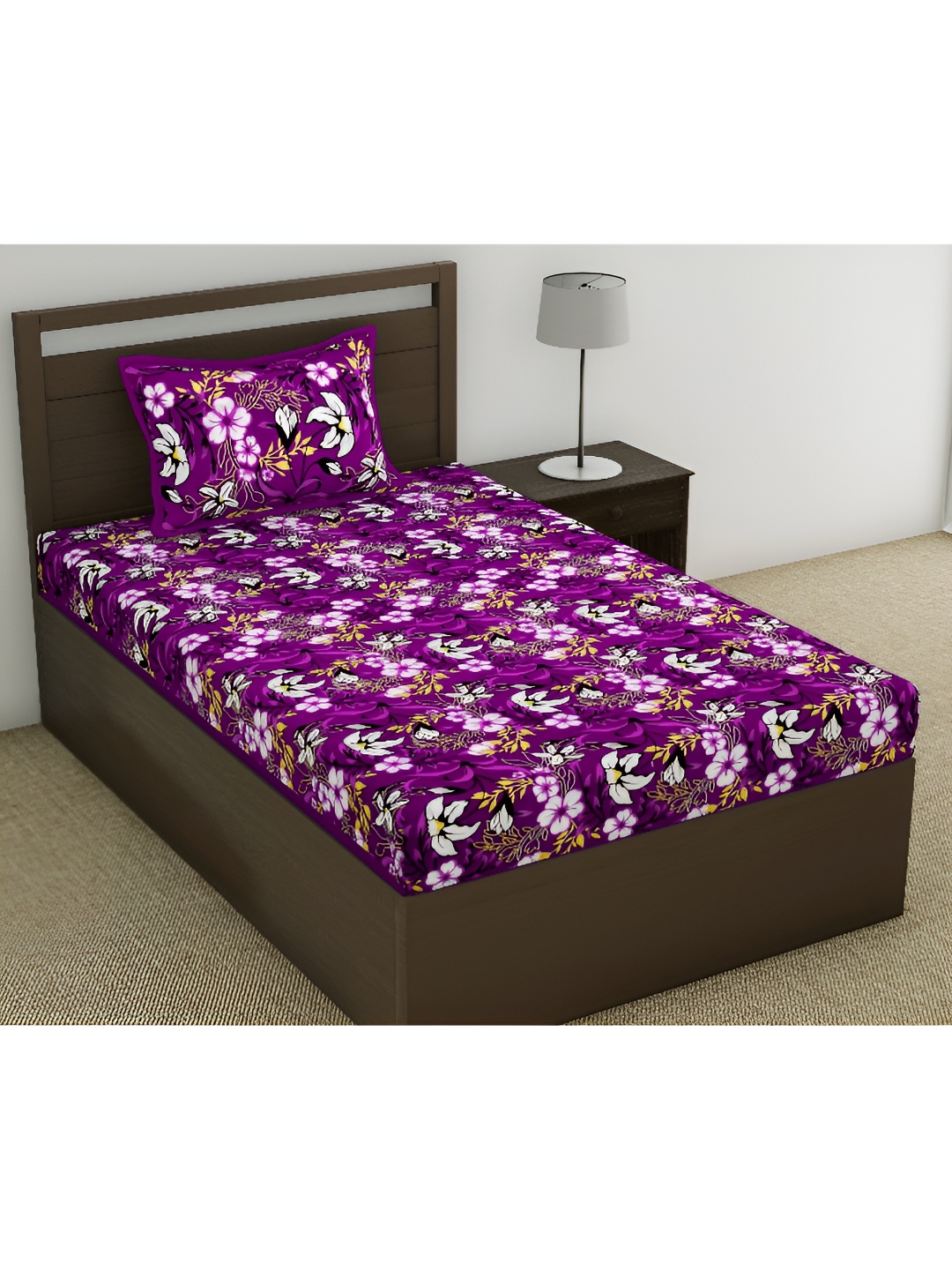 

Aura Purple & White Ethnic Motifs 104 TC Single Bedsheet with 1 Pillow Covers