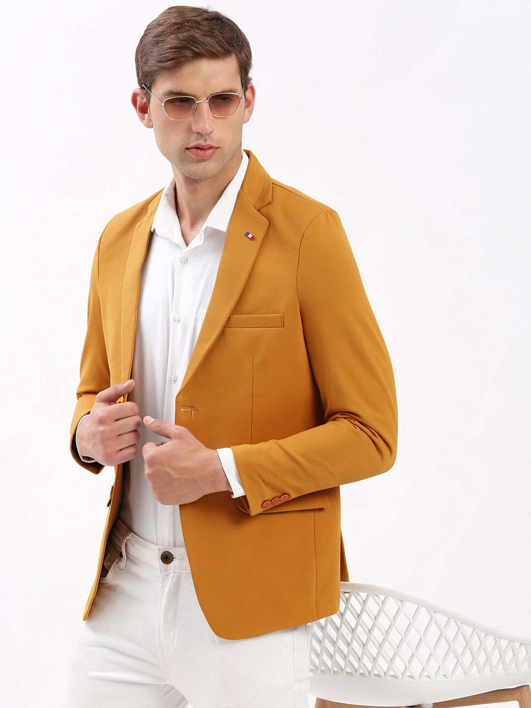 

SHOWOFF Slim Fit Notched Lapel Single-Breasted Casual Blazer, Mustard