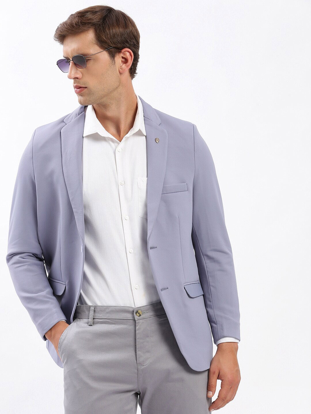 

SHOWOFF Notched Lapel Collar Slim-Fit Single-Breasted Casual Blazer, Lavender