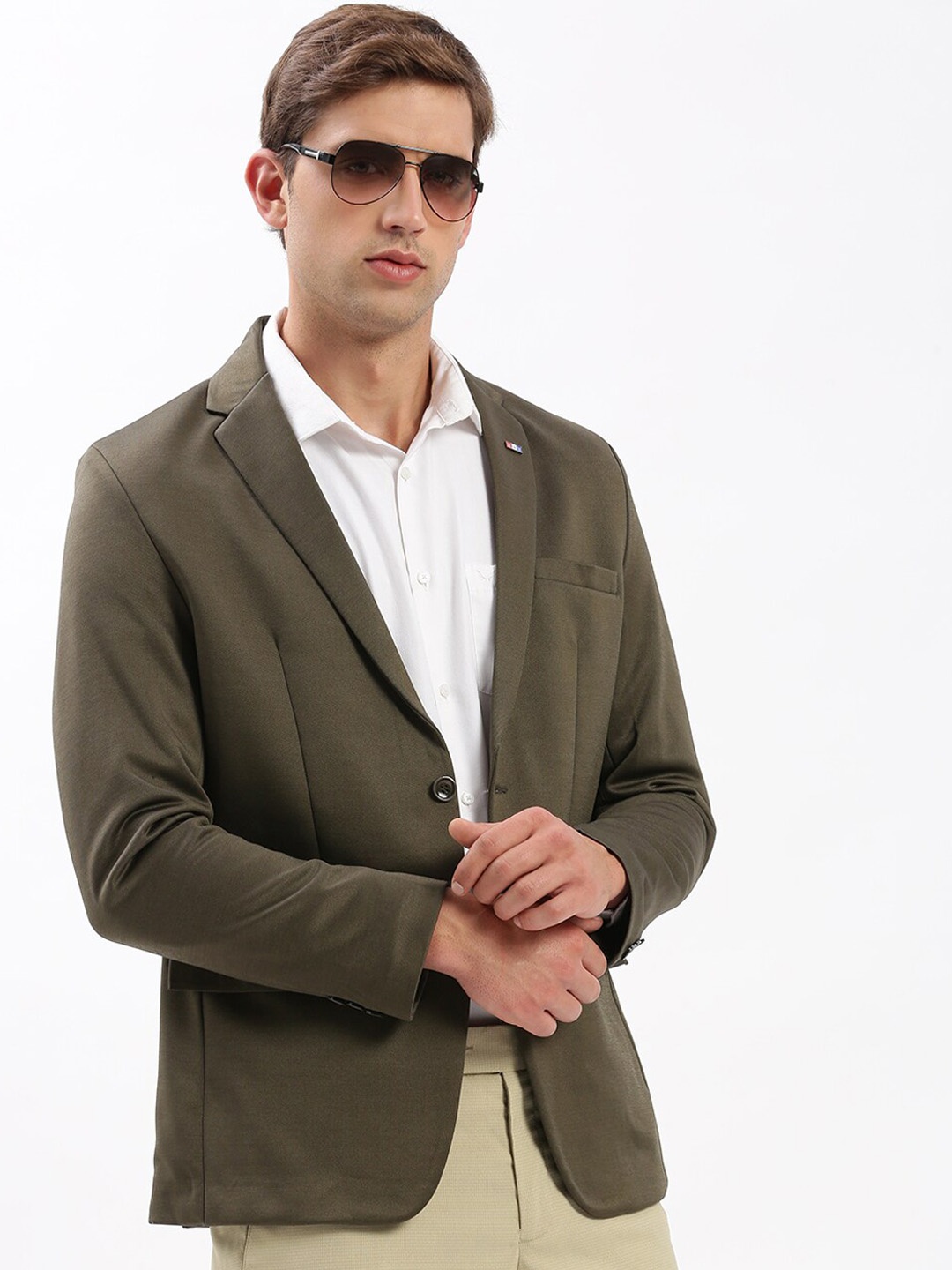 

SHOWOFF Slim-Fit Notched Lapel Collar Single-Breasted Blazer, Olive