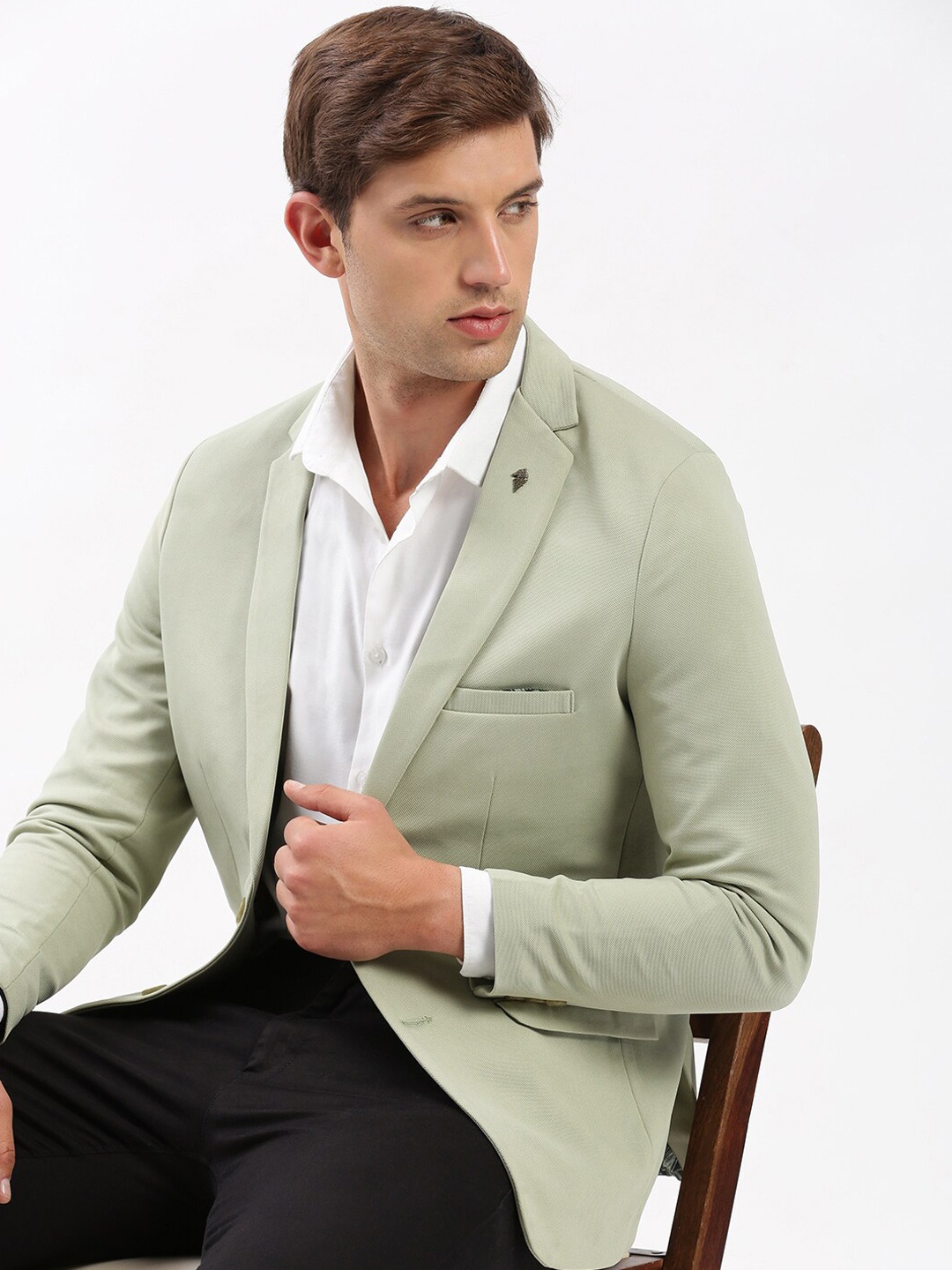 

SHOWOFF Notched Lapel Collar Slim-Fit Single Breasted Blazer, Green