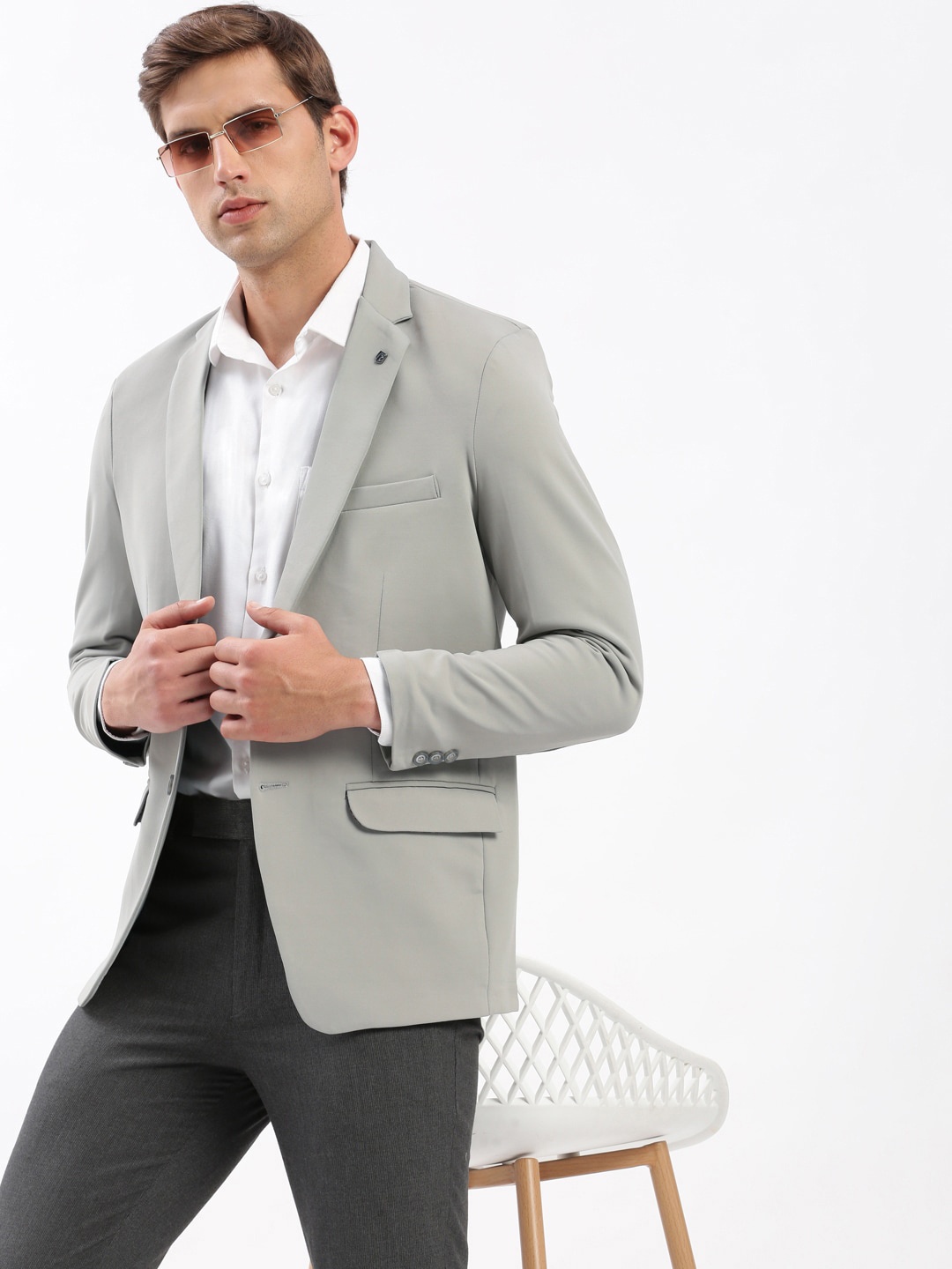 

SHOWOFF Slim Fit Notched Lapel Single-Breasted Casual Blazer, Grey