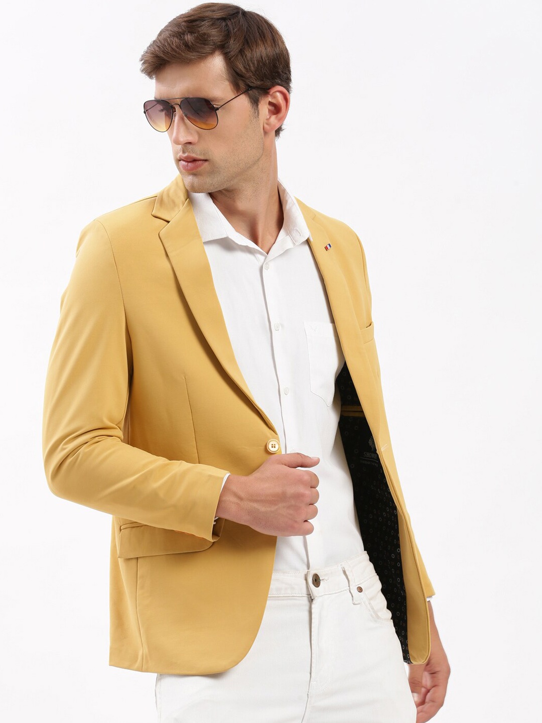 

SHOWOFF Notched Lapel Collar Slim-Fit Single Breasted Blazer, Yellow