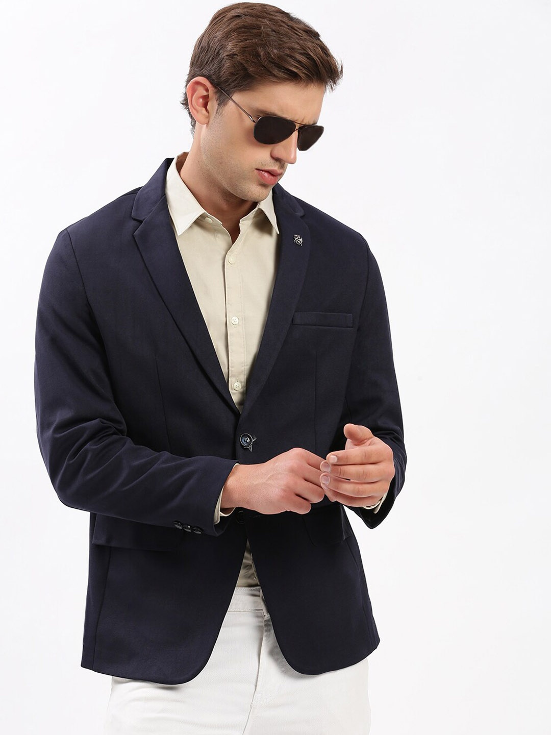 

SHOWOFF Slim-Fit Notched Lapel Single Breasted Blazer, Navy blue