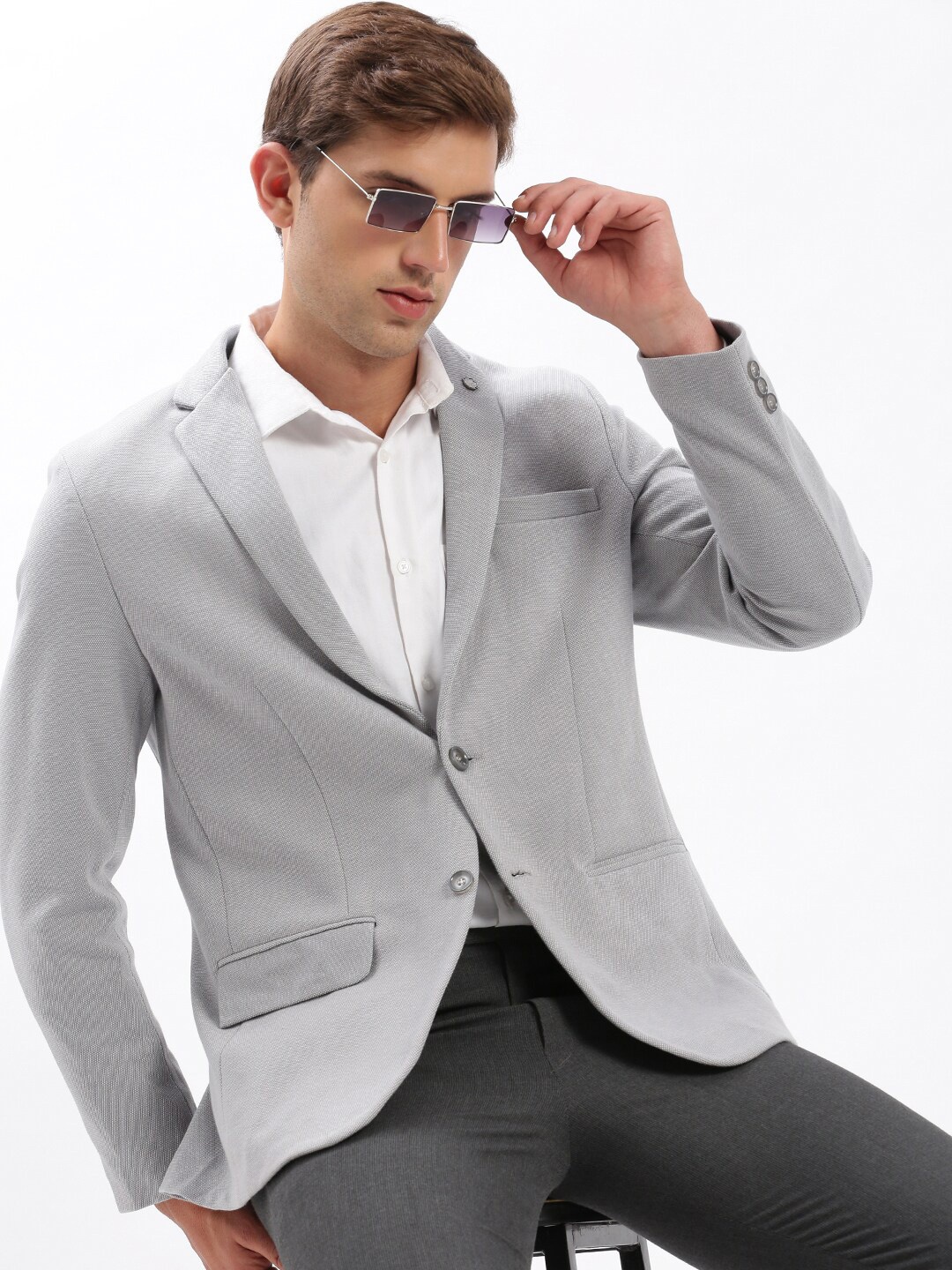 

SHOWOFF Slim-Fit Notched Lapel Collar Single-Breasted Blazer, Grey