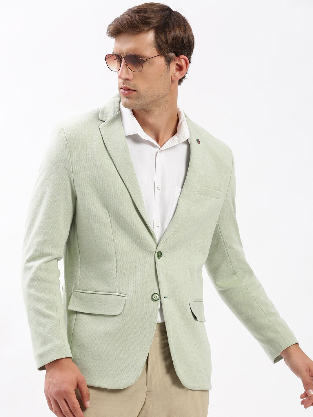 

SHOWOFF Notched Lapel Collar Slim-Fit Single Breasted Blazer, Green
