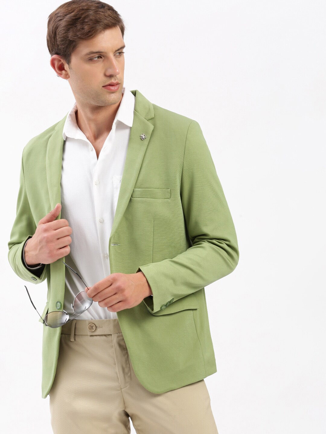 

SHOWOFF Slim-Fit Notched Lapel Collar Single-Breasted Blazer, Green