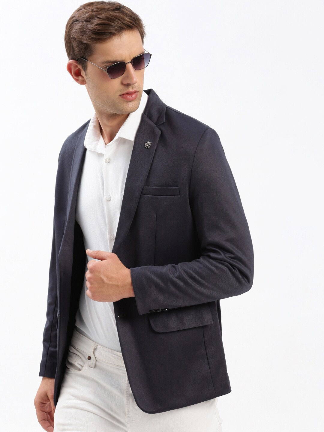 

SHOWOFF Notched Lapel Collar Slim-Fit Single Breasted Blazer, Navy blue