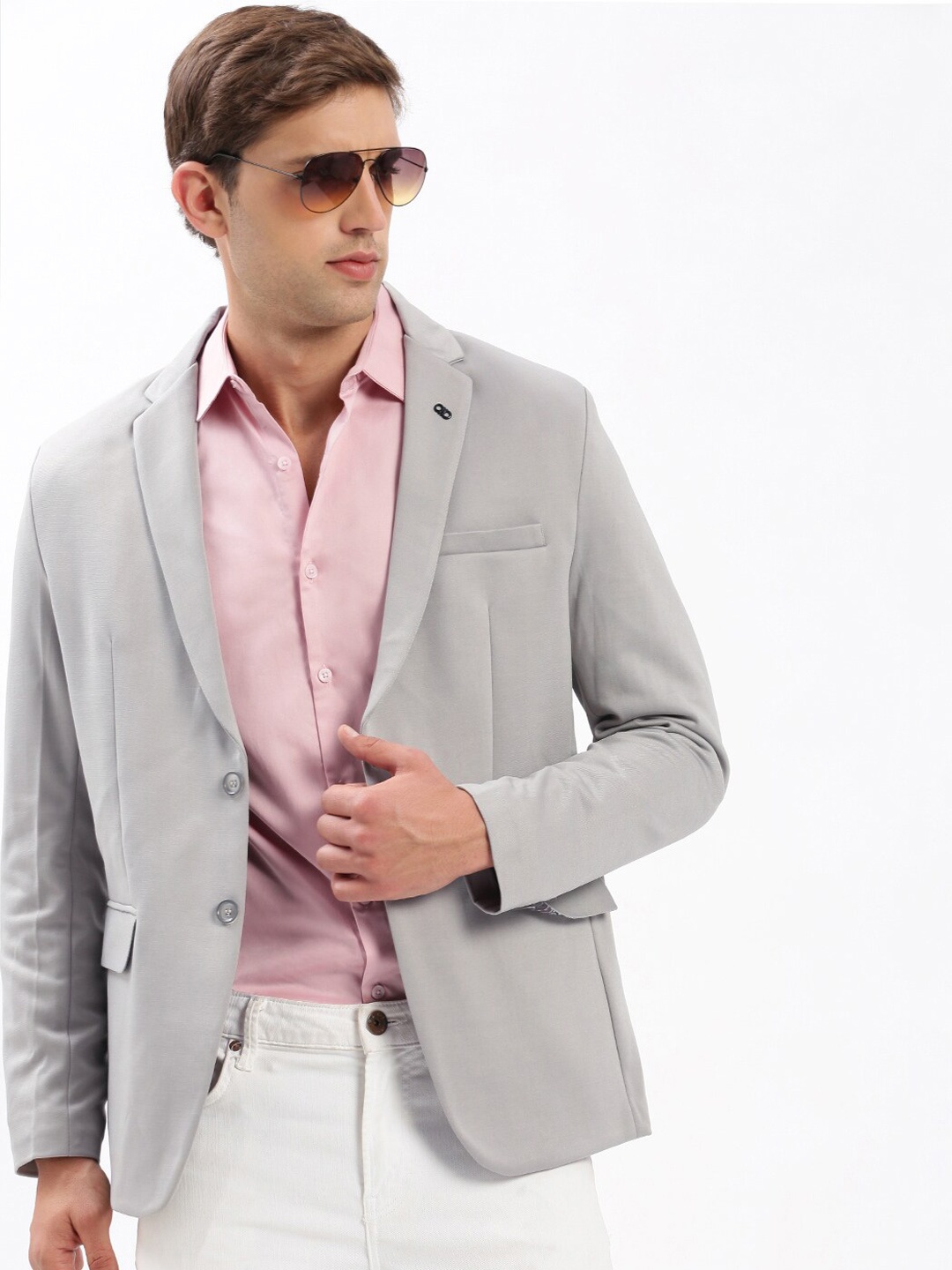 

SHOWOFF Slim-Fit Notched Lapel Collar Single-Breasted Blazer, Grey