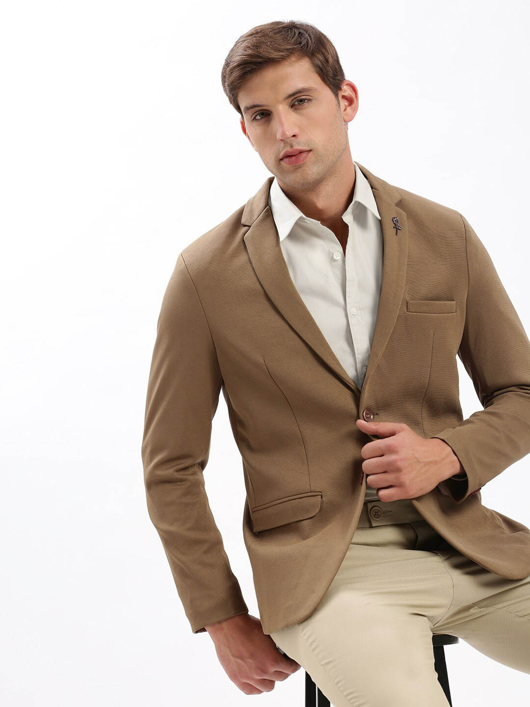 

SHOWOFF Slim-Fit Notched Lapel Single Breasted Blazer, Brown